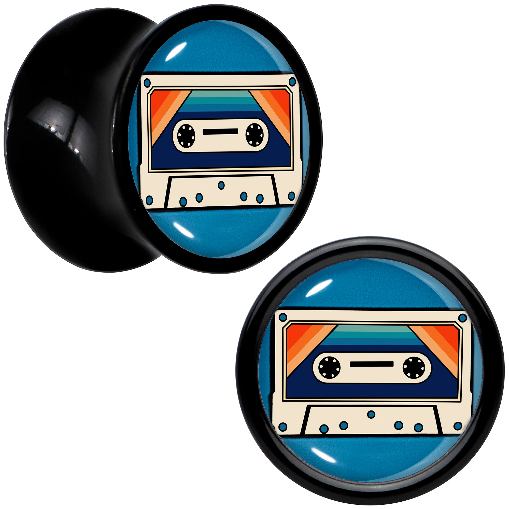 Black Acrylic Retro Cassette Double Flare Plug Set by Onyx O