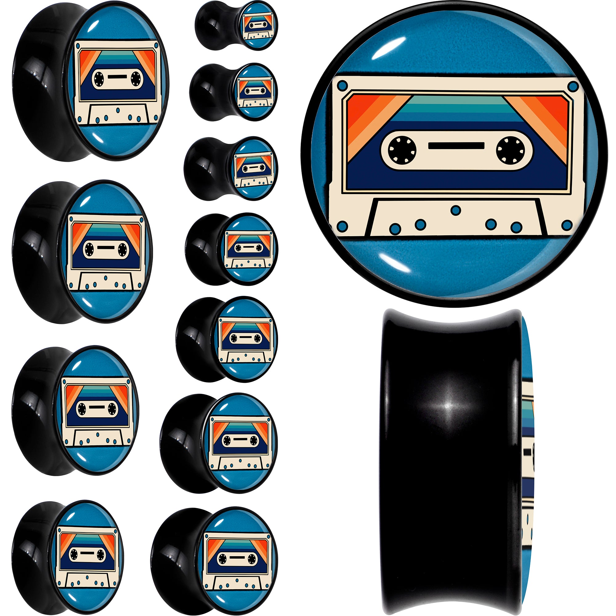 Black Acrylic Retro Cassette Double Flare Plug Set by Onyx O