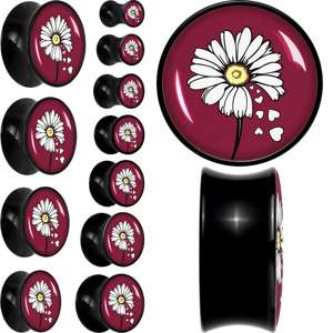 Love Me Not Flower Black Acrylic Saddle Plug Set by Onyx O