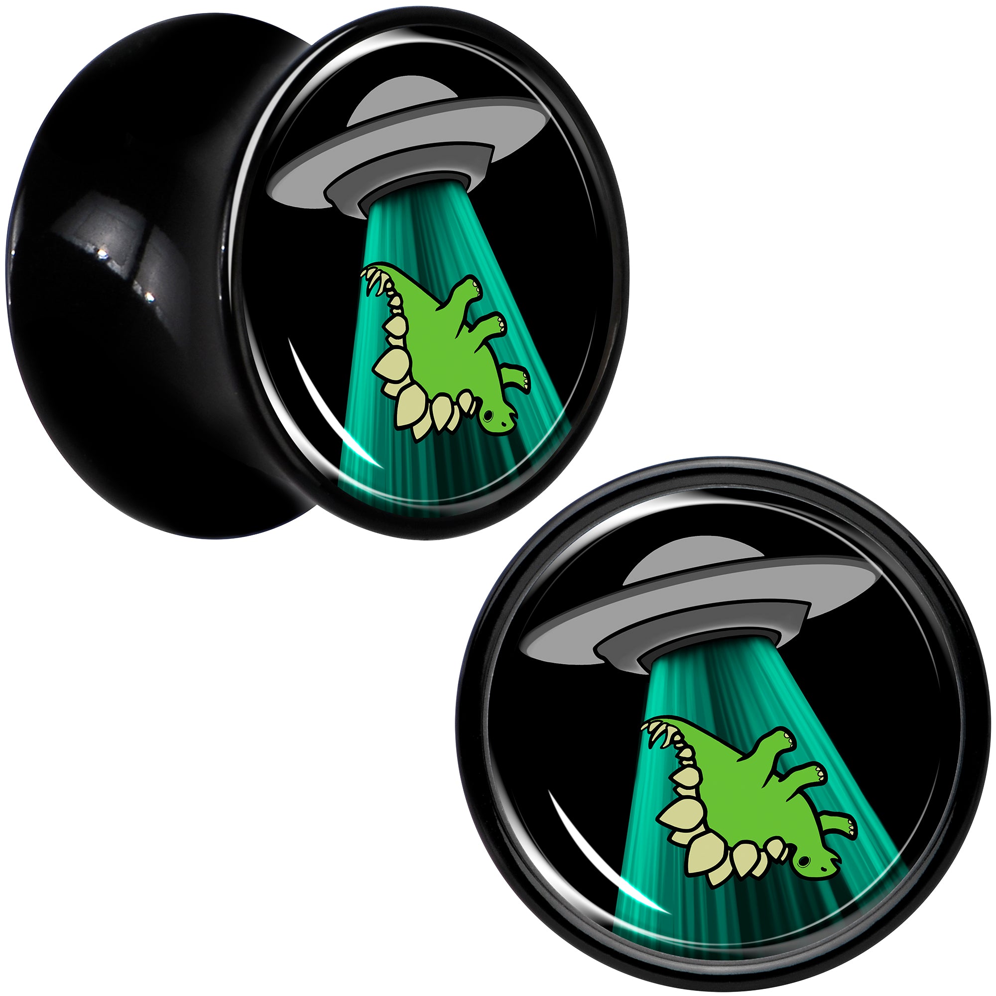 Black Acrylic Alien UFO Dinosaur Abduction Double Flare Plug Set by Onyx O