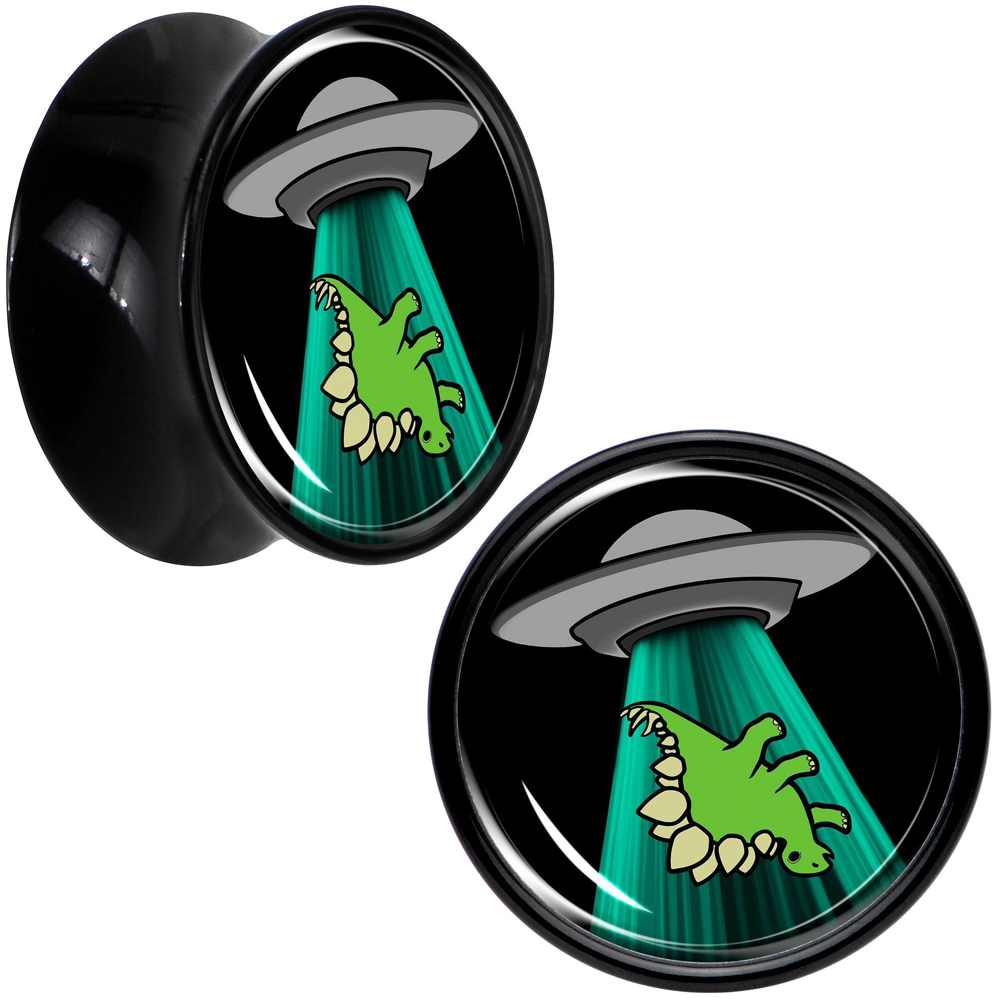 Black Acrylic Alien UFO Dinosaur Abduction Double Flare Plug Set by Onyx O
