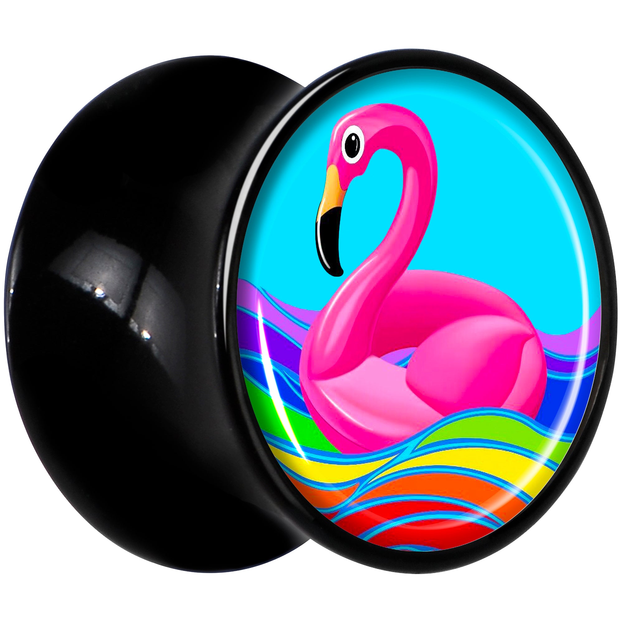 Black Acrylic Rainbow Sea Floating Flamingo Double Flare Plug Set by Onyx O