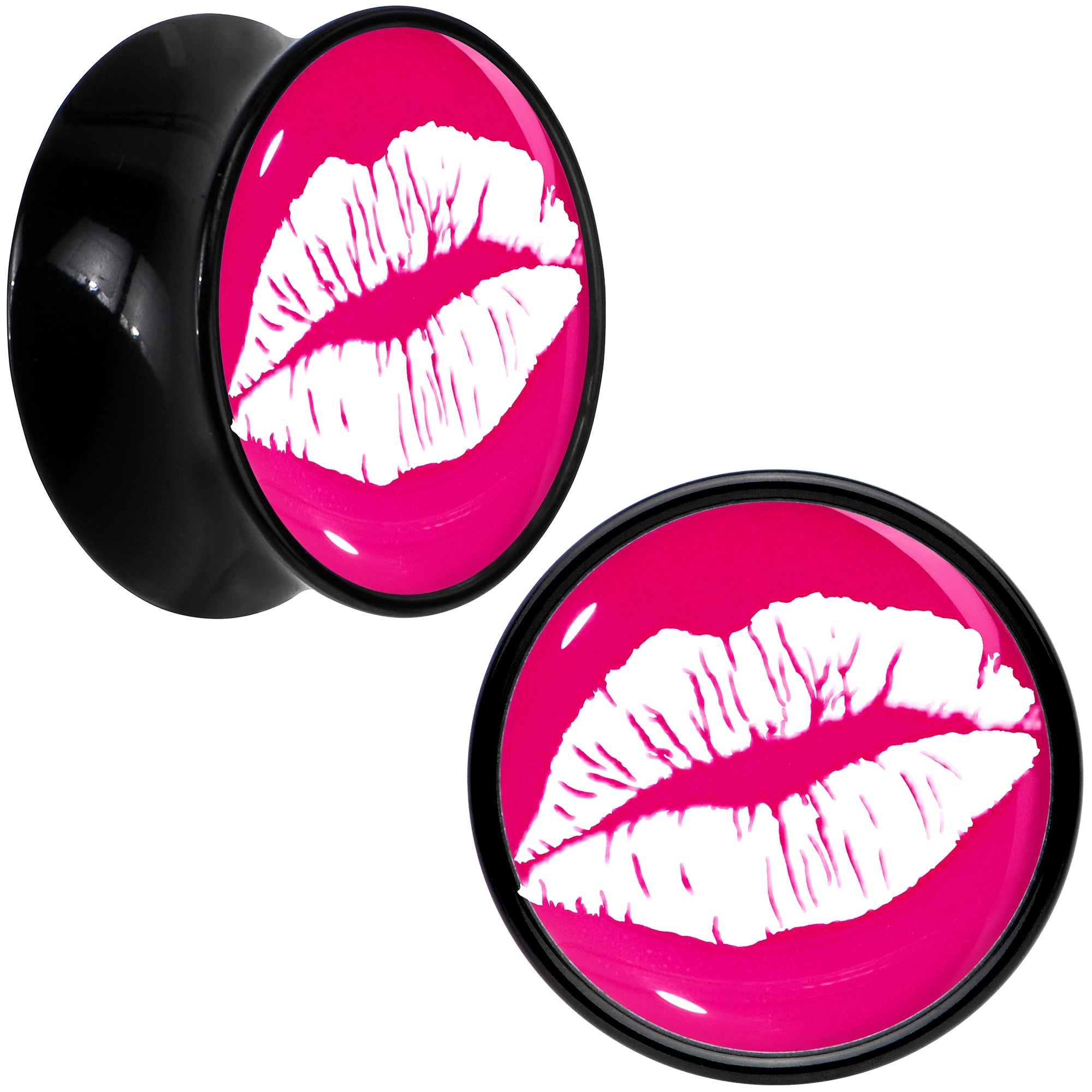 Black Acrylic Red Hot Lips Double Flare Plug Set by Onyx O