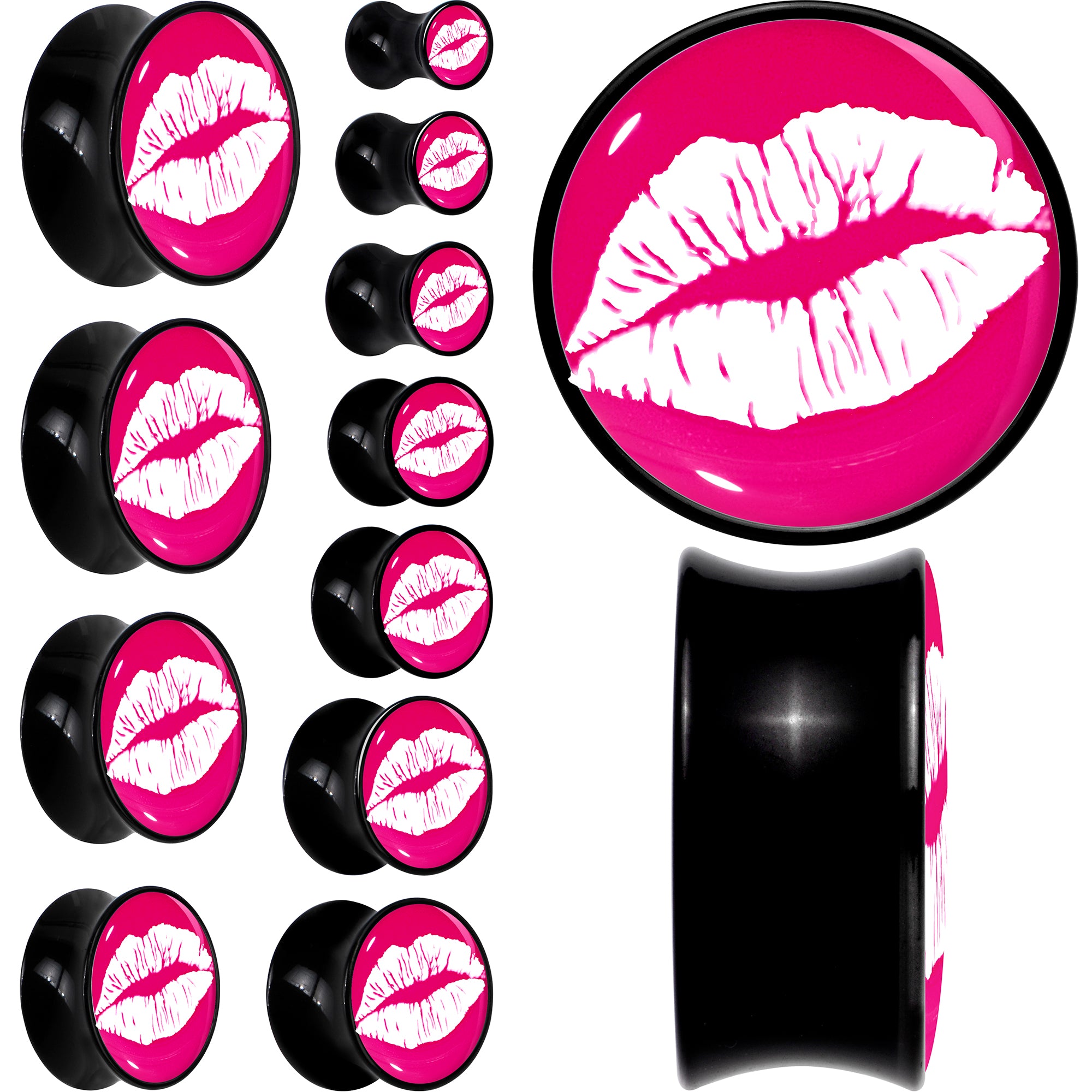 Black Acrylic Red Hot Lips Double Flare Plug Set by Onyx O