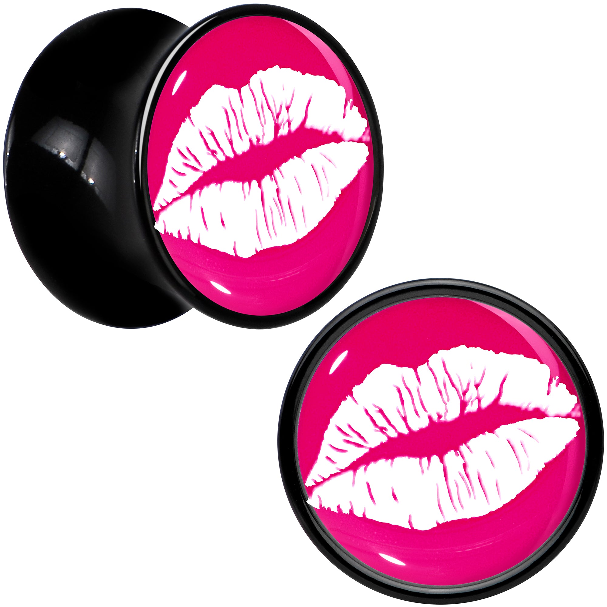 Black Acrylic Red Hot Lips Double Flare Plug Set by Onyx O