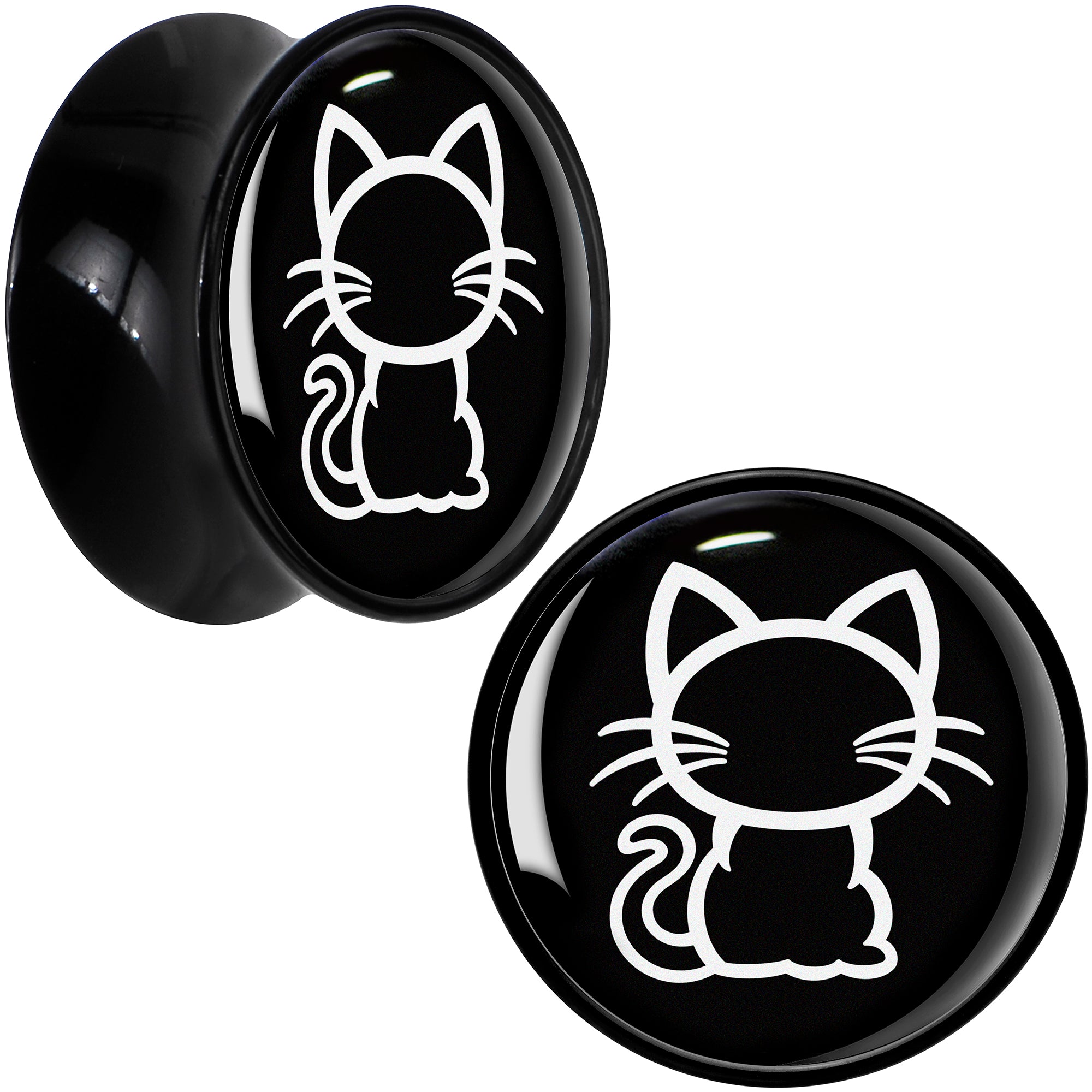 Black and White Kitty Cat Black Acrylic Saddle Plug Set 8mm to 20mm by Onyx O
