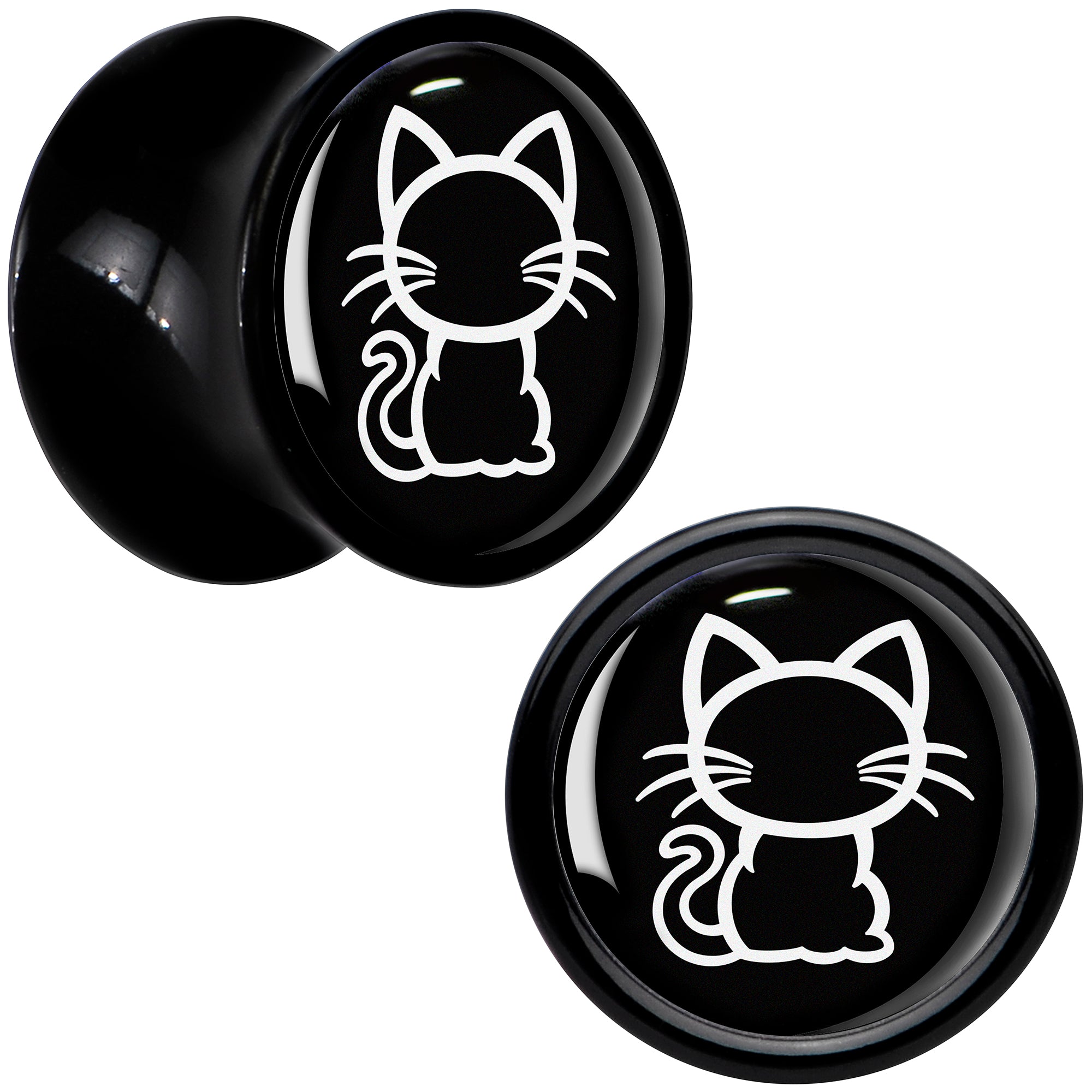 Black and White Kitty Cat Black Acrylic Saddle Plug Set 8mm to 20mm by Onyx O