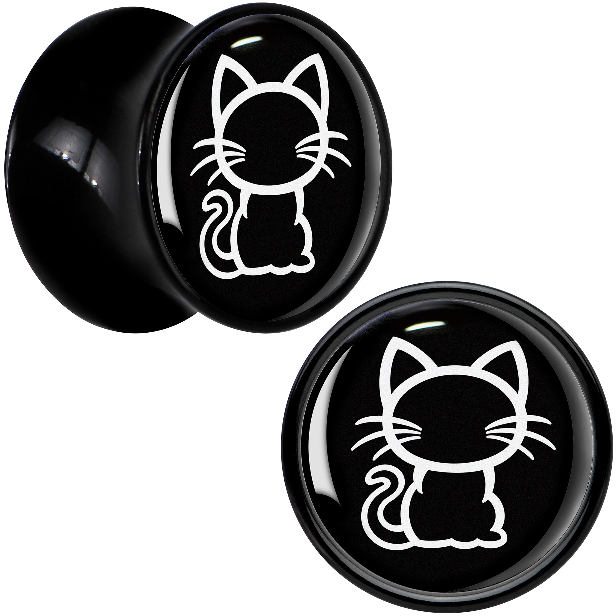 Black and White Kitty Cat Black Acrylic Saddle Plug Set 8mm to 20mm by Onyx O