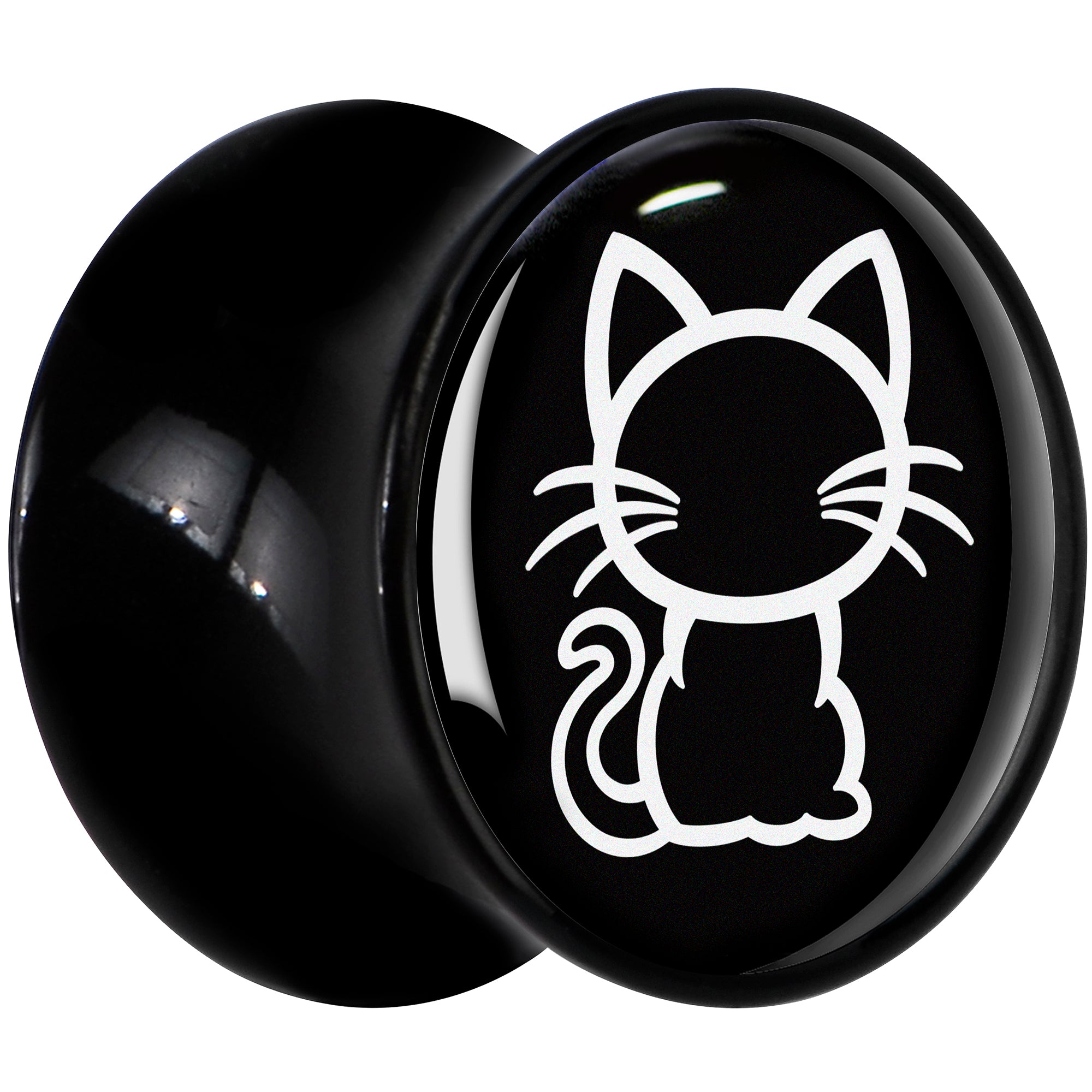 Black and White Kitty Cat Black Acrylic Saddle Plug Set 8mm to 20mm by Onyx O