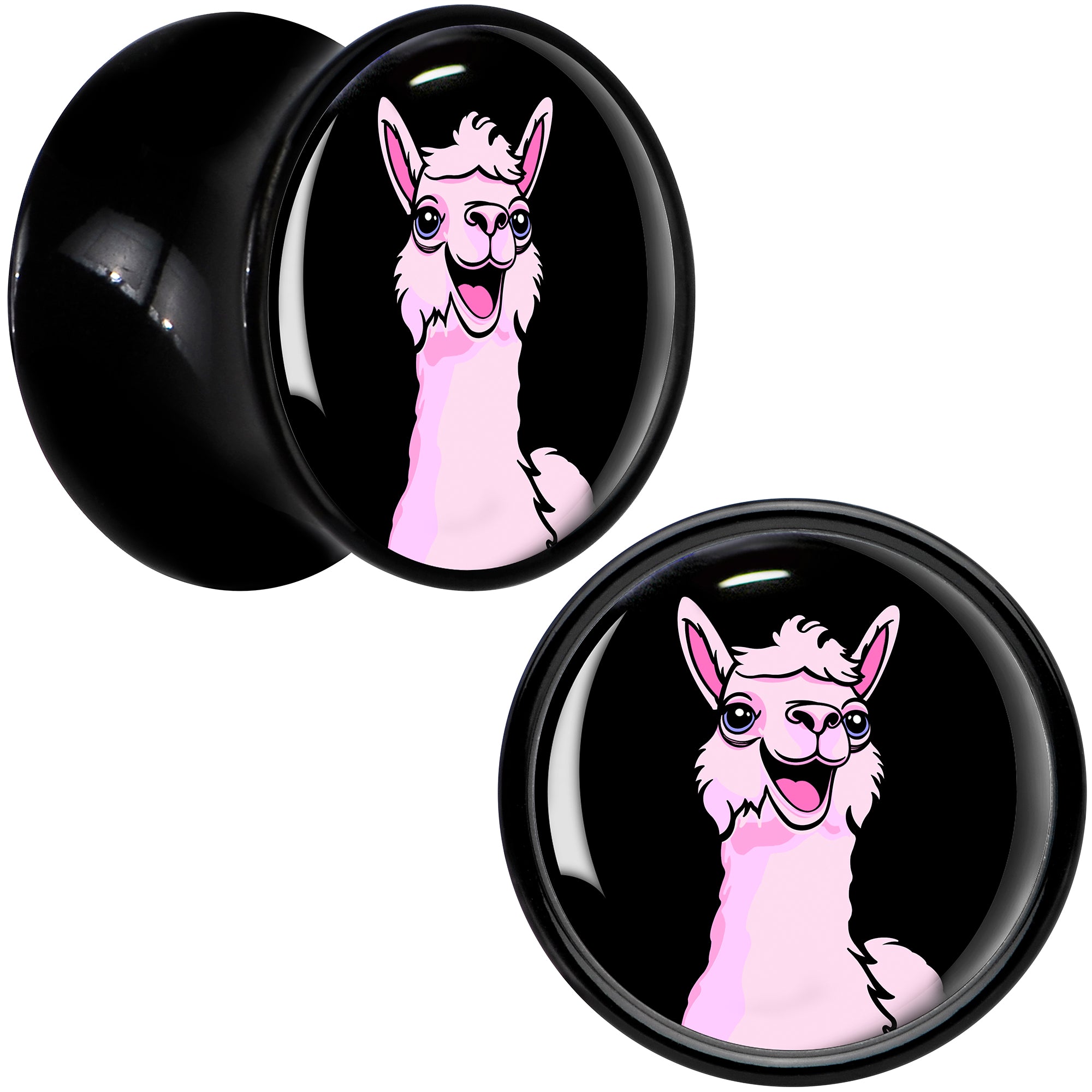 Pink Happy Llama Black Acrylic Saddle Plug Set 8mm to 20mm by Onyx O