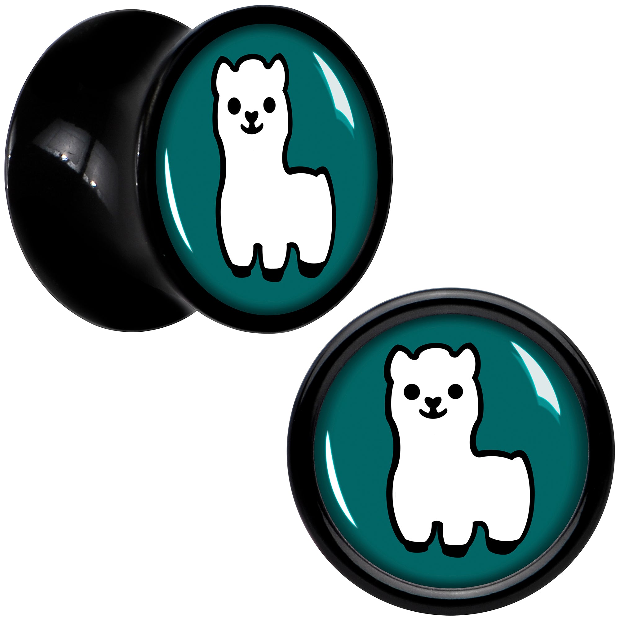 White Llama Black Acrylic Saddle Plug Set 8mm to 20mm by Onyx O