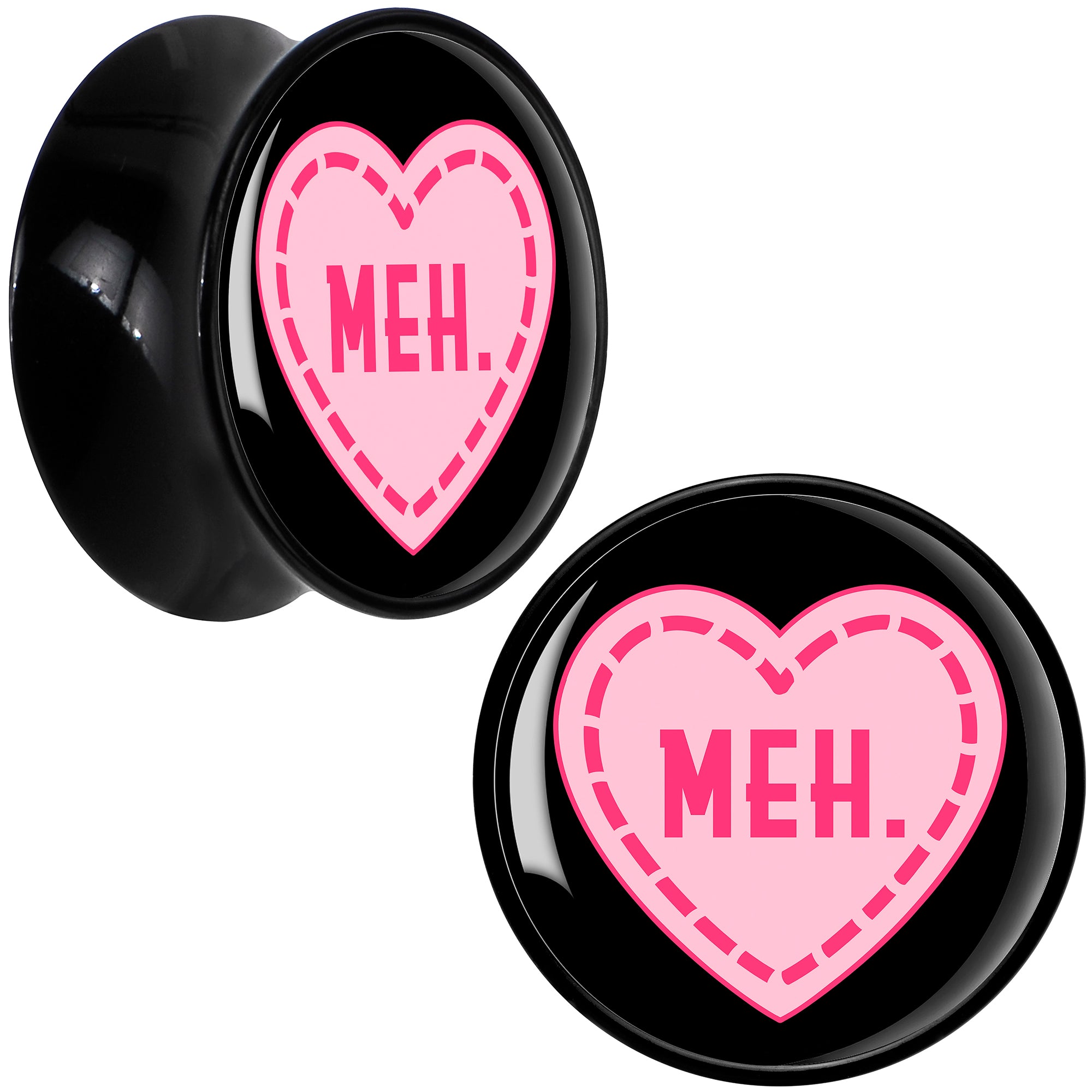 MEH Heart Black Acrylic Saddle Plug Set by Onyx O