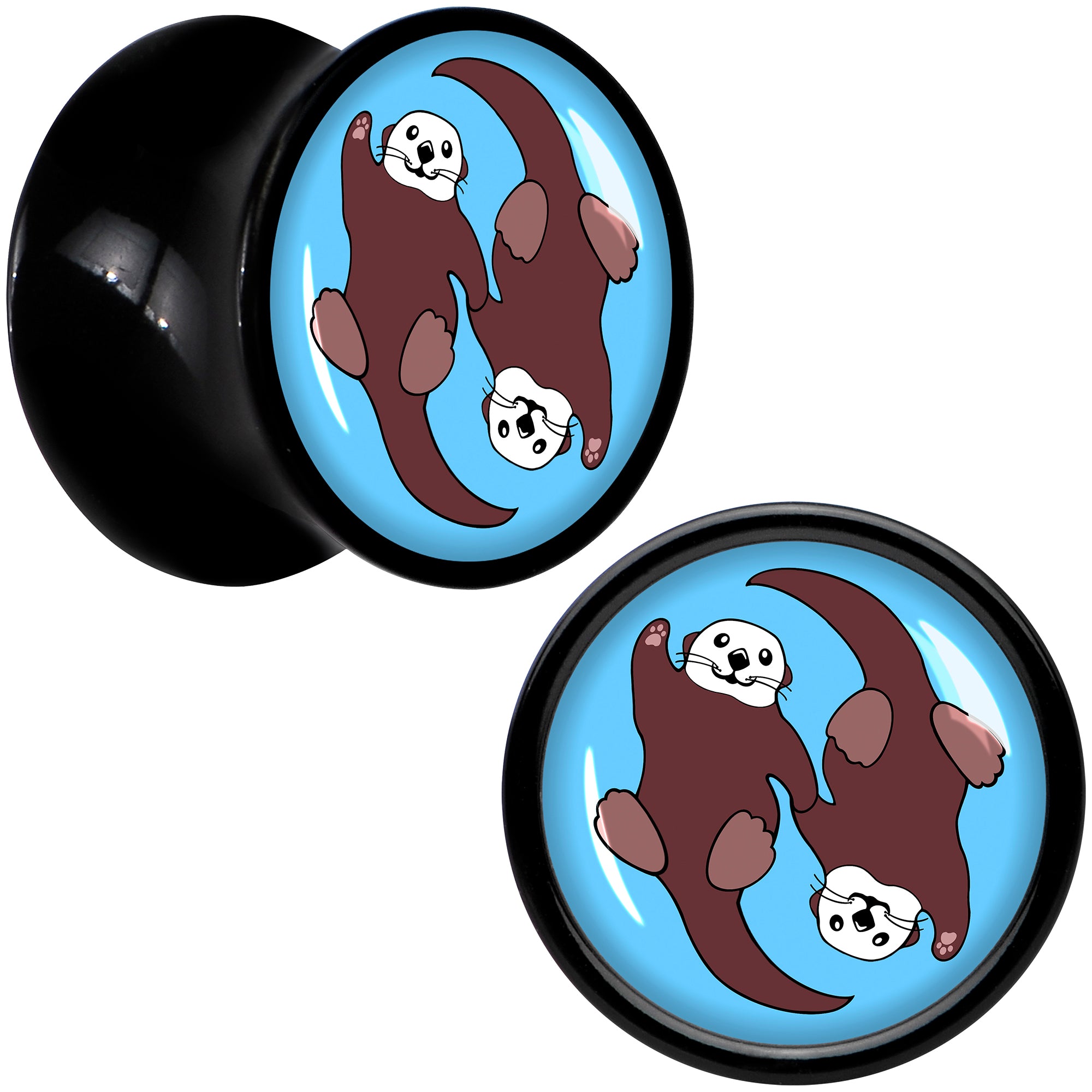 Oh My Otters Animal Black Acrylic Saddle Plug Set by Onyx O