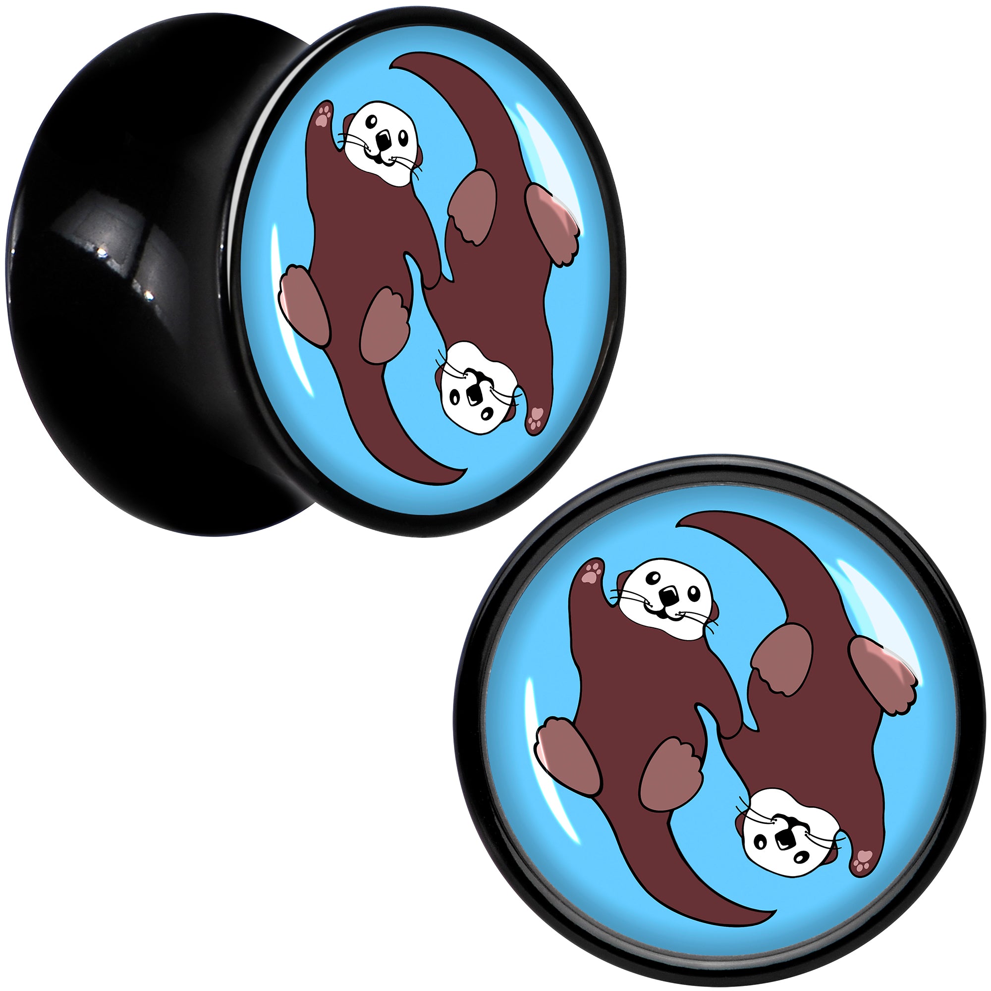 Oh My Otters Animal Black Acrylic Saddle Plug Set by Onyx O