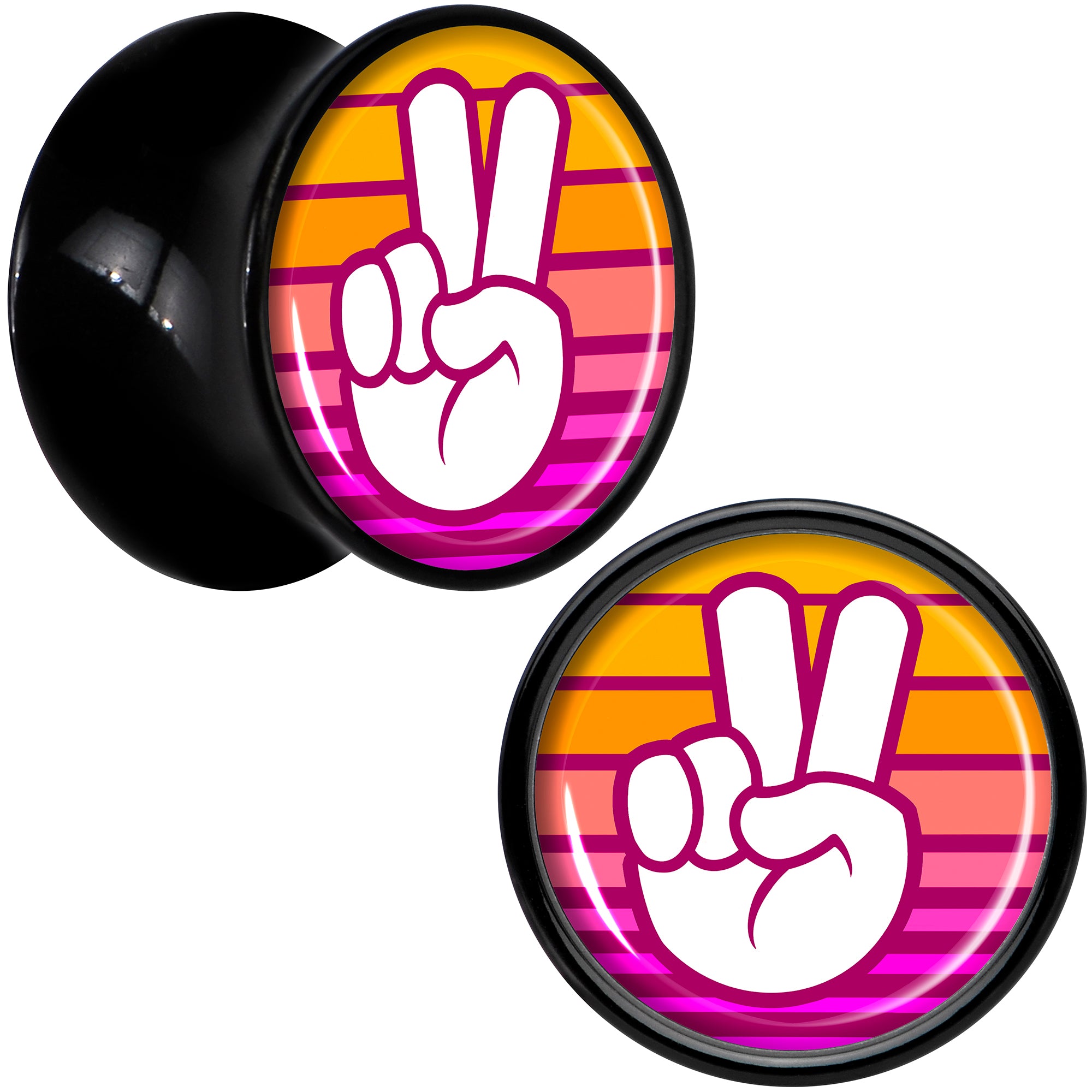 Black Acrylic Retro Peace Fingers Double Flare Plug Set by Onyx O