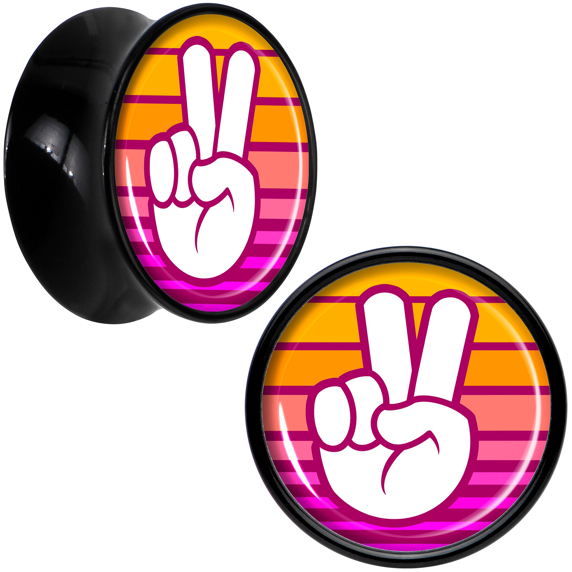Black Acrylic Retro Peace Fingers Double Flare Plug Set by Onyx O