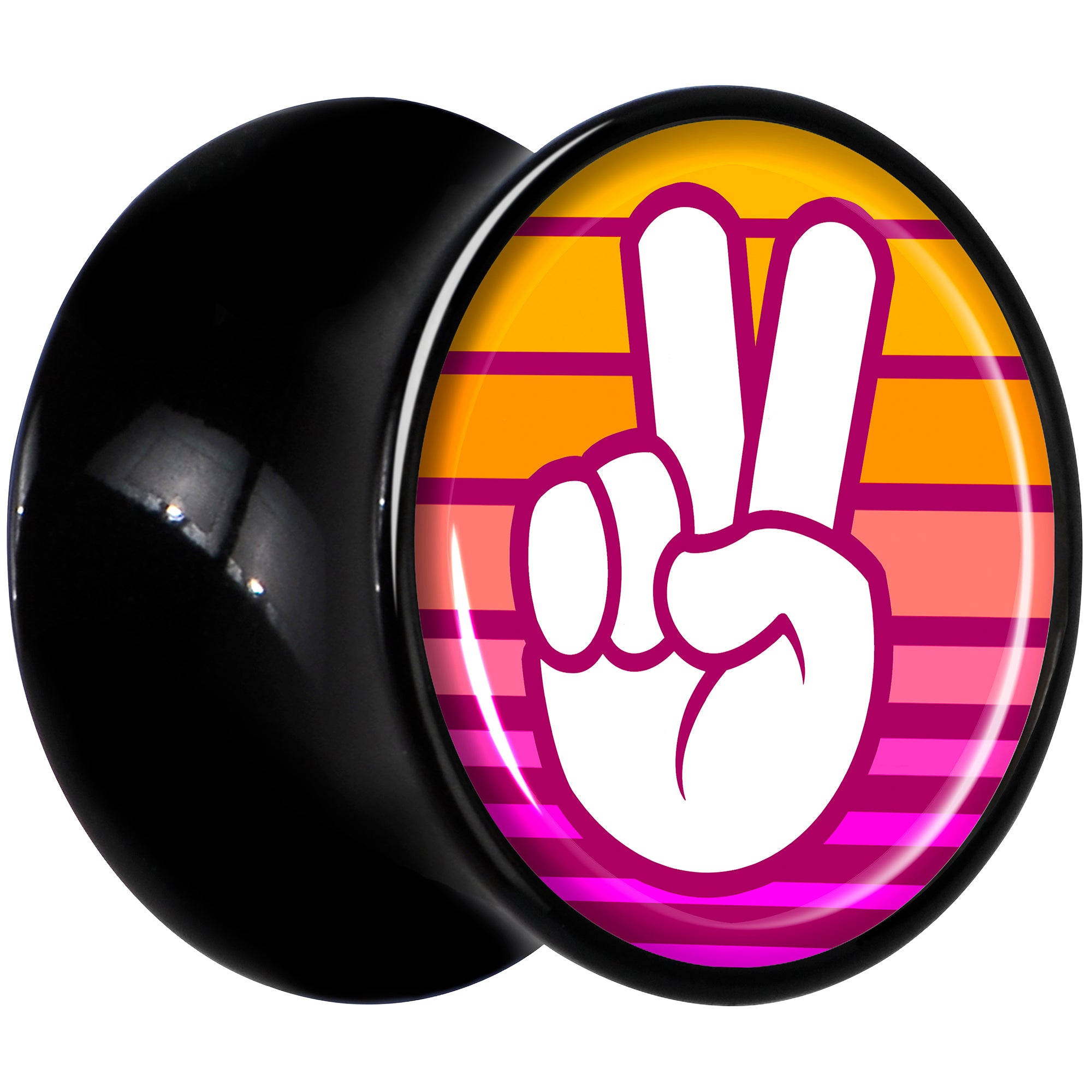 Black Acrylic Retro Peace Fingers Double Flare Plug Set by Onyx O