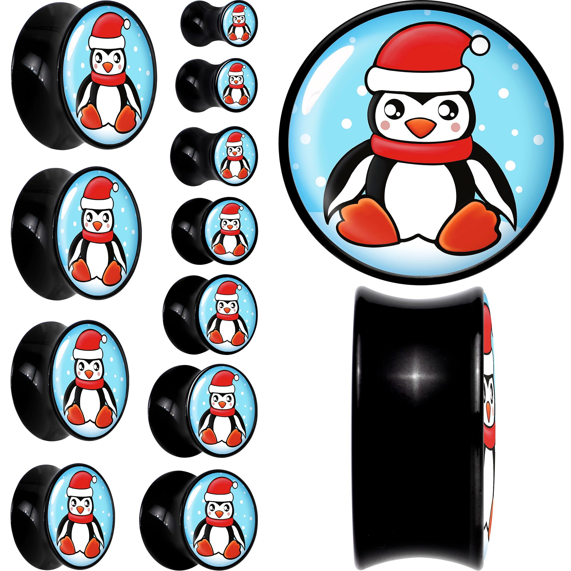 Black Acrylic Snowfall Holiday Penguin Double Flare Plug Set by Onyx O