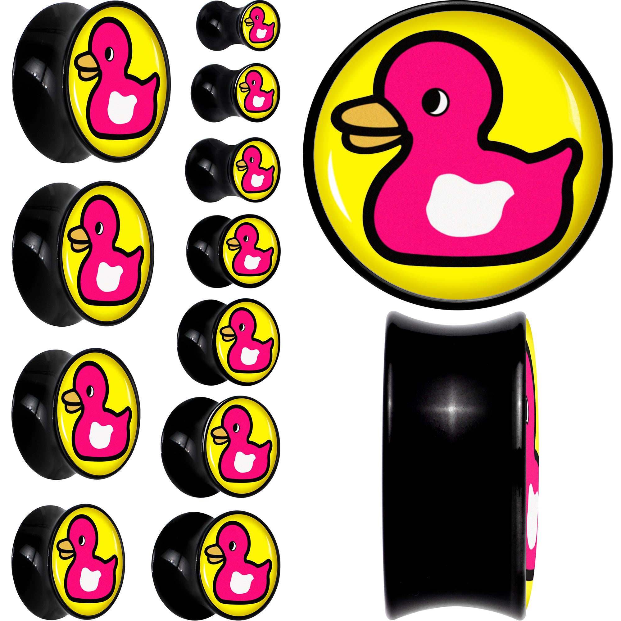 Black Acrylic Pink Ducky Double Flare Plug Set by Onyx O
