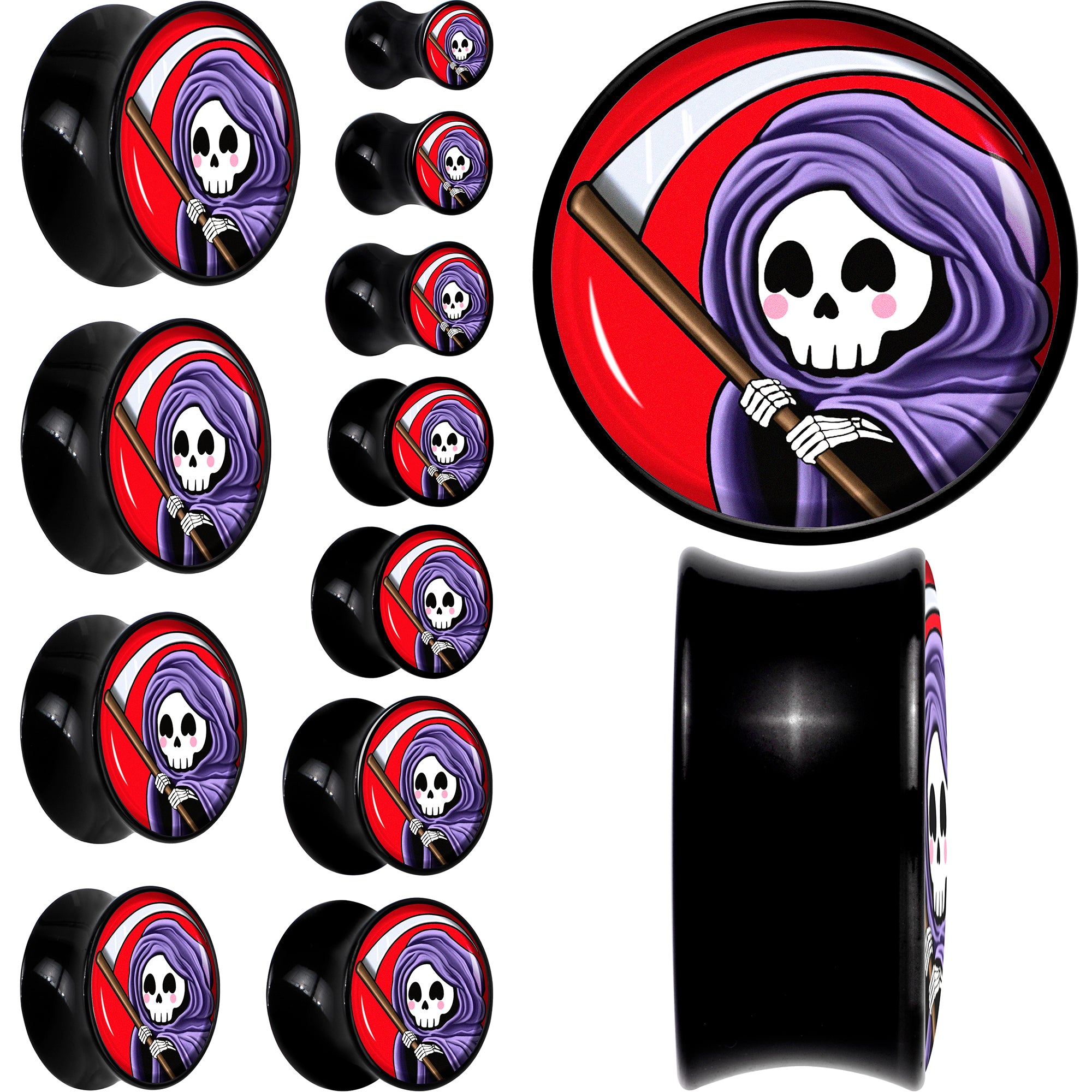Black Acrylic Grim Reaper Double Flare Plug Set by Onyx O