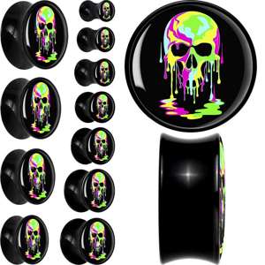 Ultra Bright Melting Skull Black Acrylic Saddle Plug Set by Onyx O