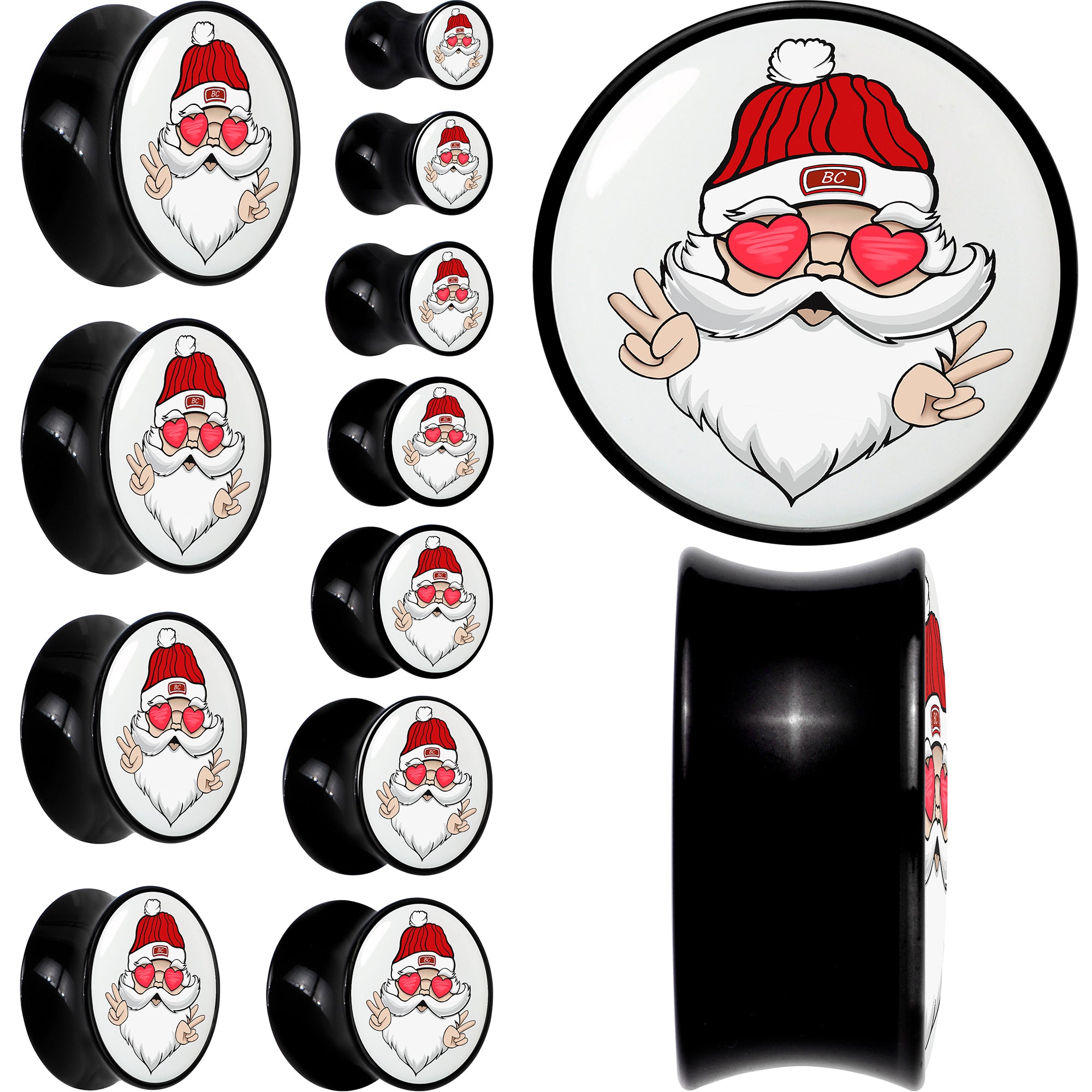 Black Acrylic Christmas Peace Love Santa Double Flare Plug Set by Onyx O