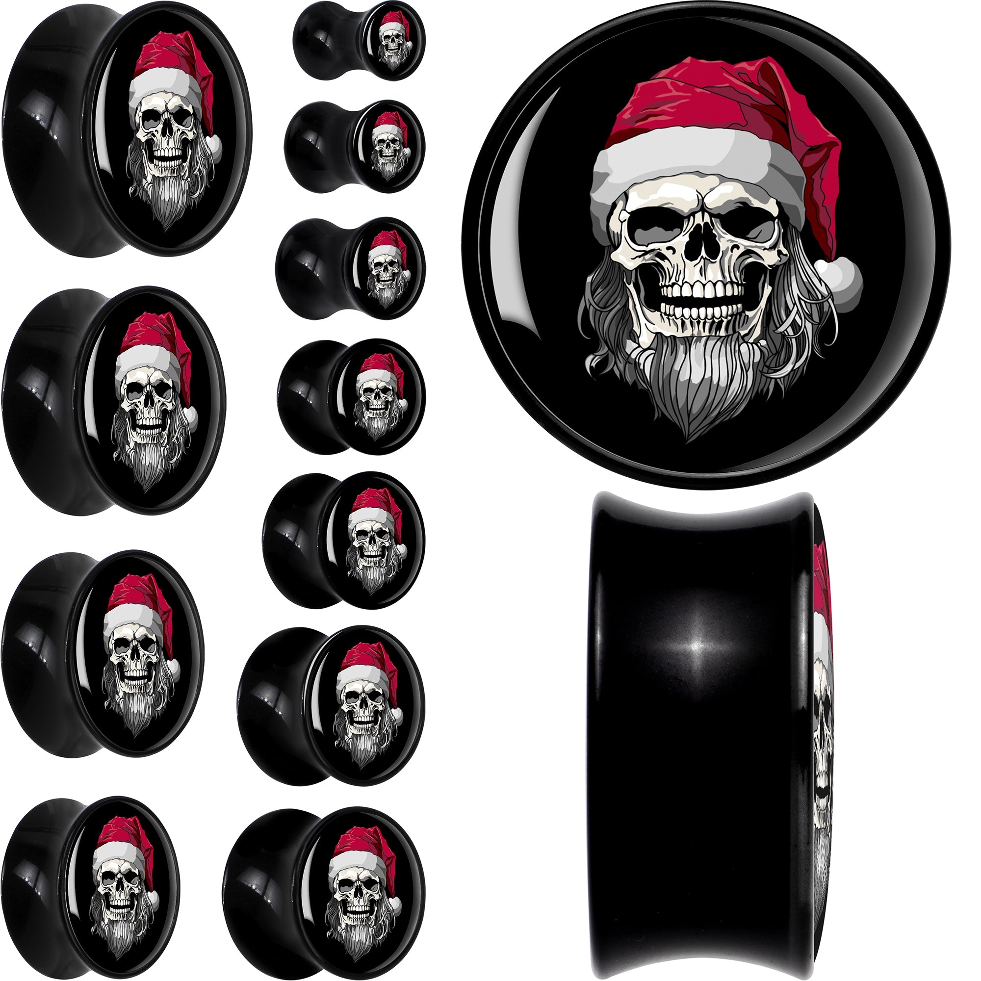 Holiday Skeleton Santa Claus Black Acrylic Saddle Plug Set by Onyx O