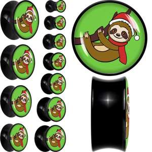 Holiday Santa Sloth Black Acrylic Saddle Plug Set by Onyx O