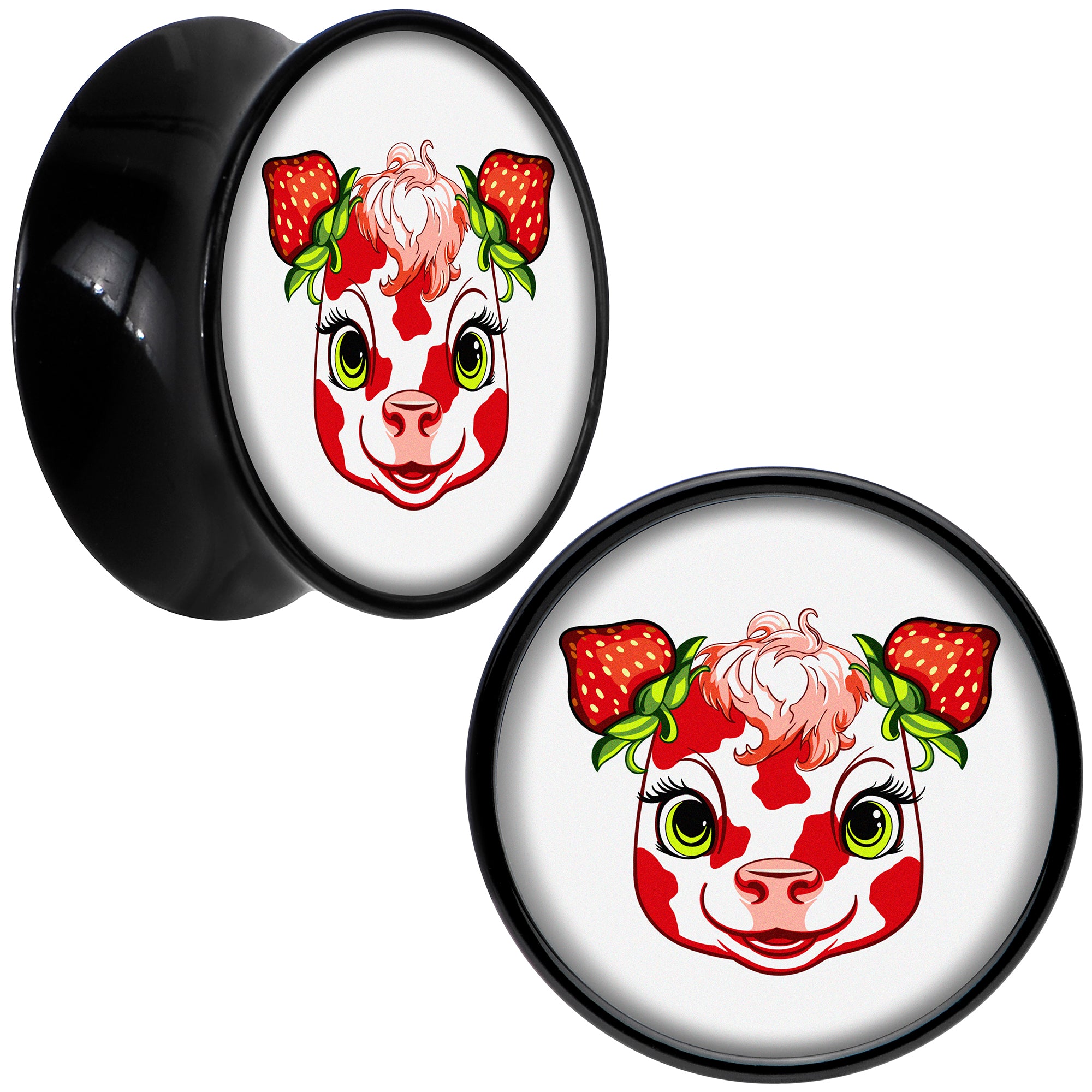 Stawberry Cow Black Acrylic Saddle Plug Set 8mm to 20mm by Onyx O