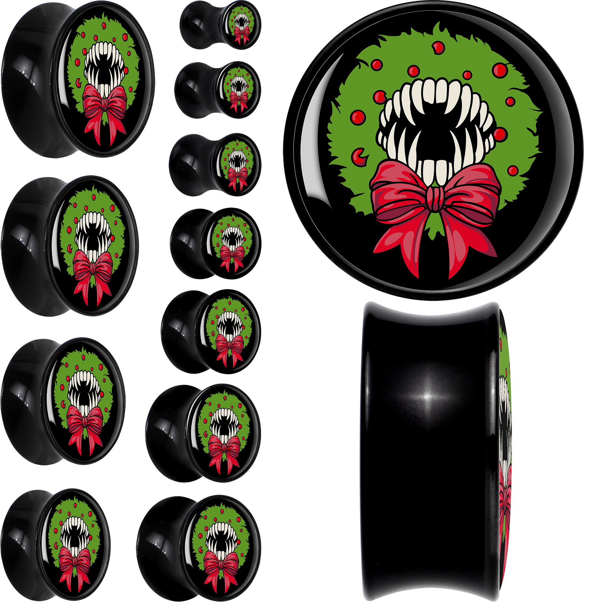Holiday Vampire Wreath Black Acrylic Saddle Plug Set by Onyx O