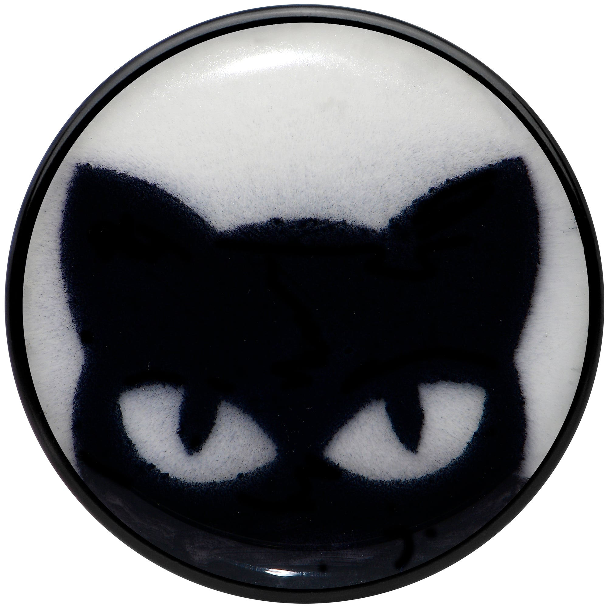 Black Acrylic Glow in the Dark Peeking Cat Double Flare Plug Set by Onyx O
