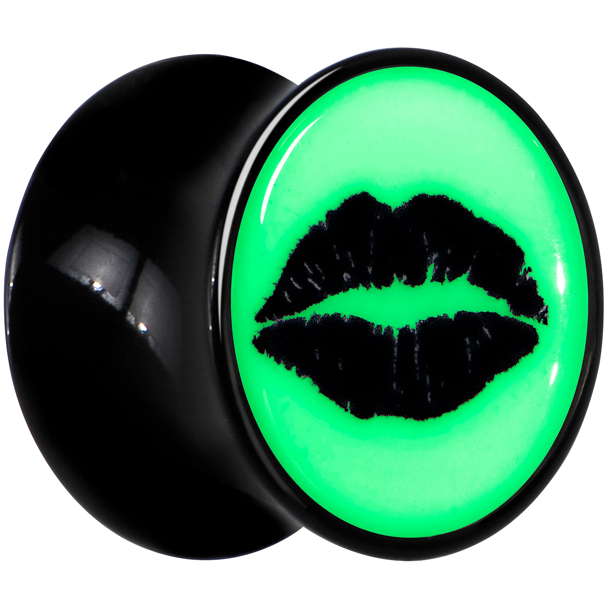 Black Acrylic Lipstick Kiss Glow in Dark Double Flare Plug Set by Onyx O