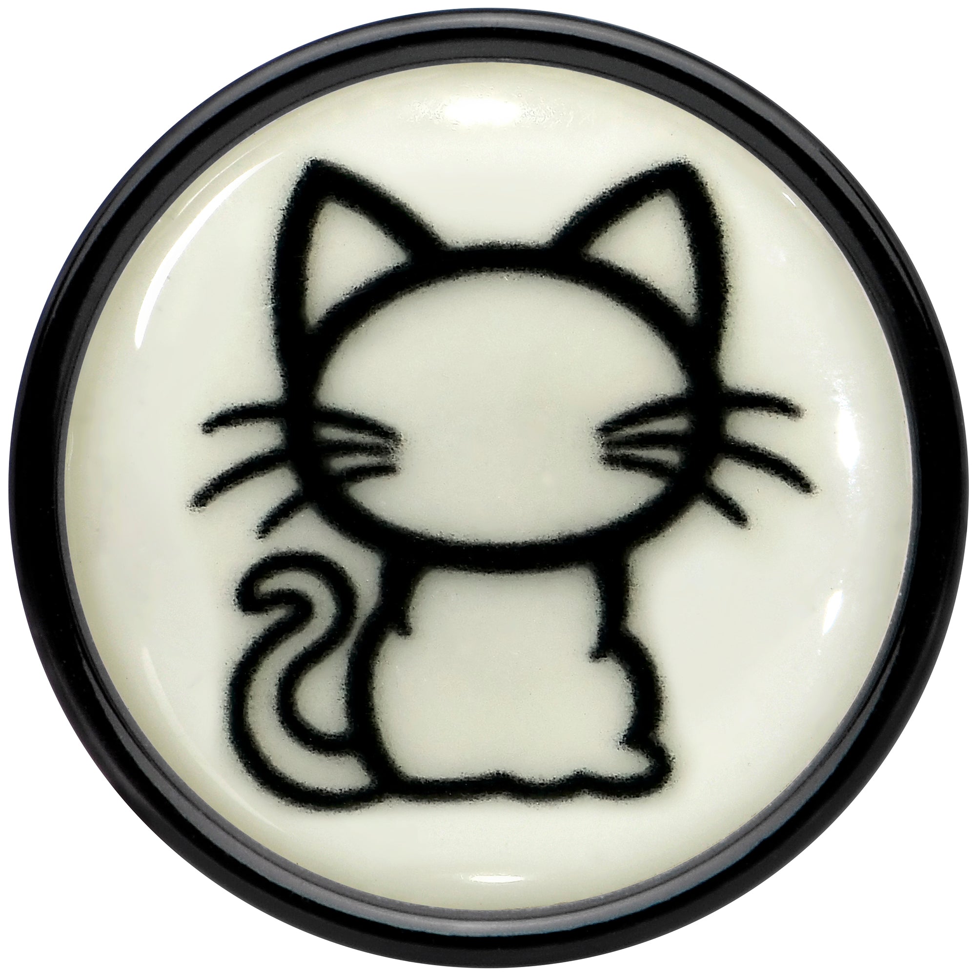 Glow in the Dark Kitty Cat Black Acrylic Saddle Plug Set 8mm to 20mm by Onyx O