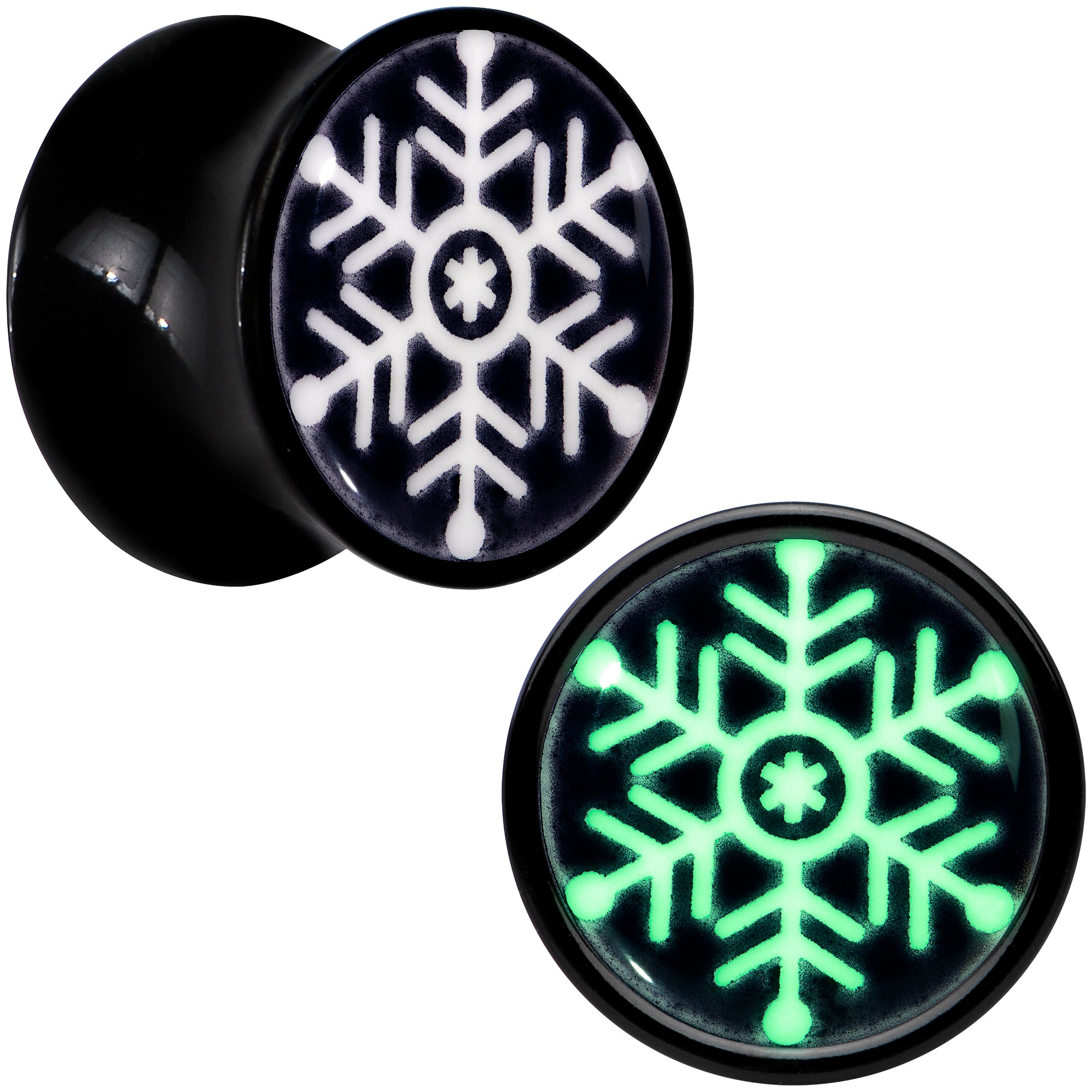 Glow in the Dark Holiday Snowflake Black Acrylic Saddle Plug Set by Onyx O