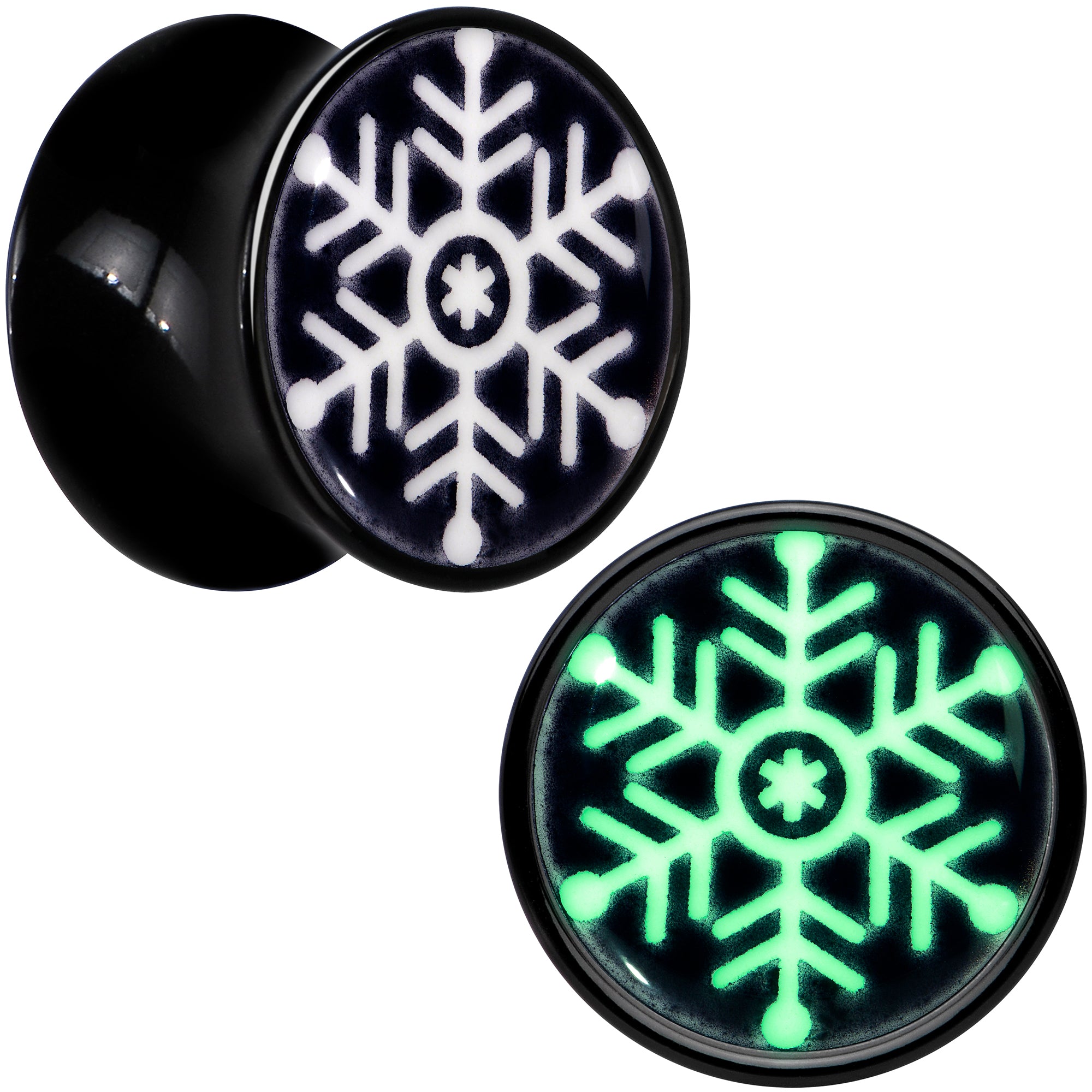 Glow in the Dark Holiday Snowflake Black Acrylic Saddle Plug Set by Onyx O