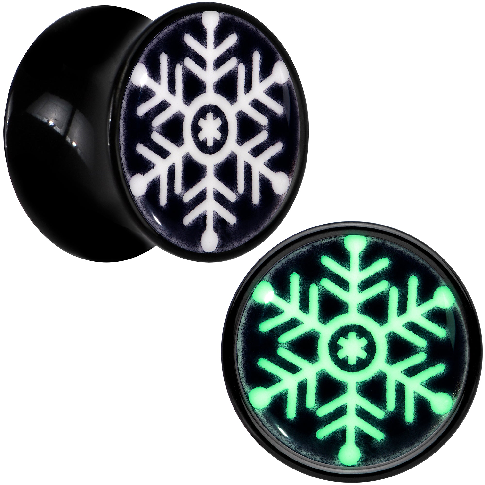 Glow in the Dark Holiday Snowflake Black Acrylic Saddle Plug Set by Onyx O