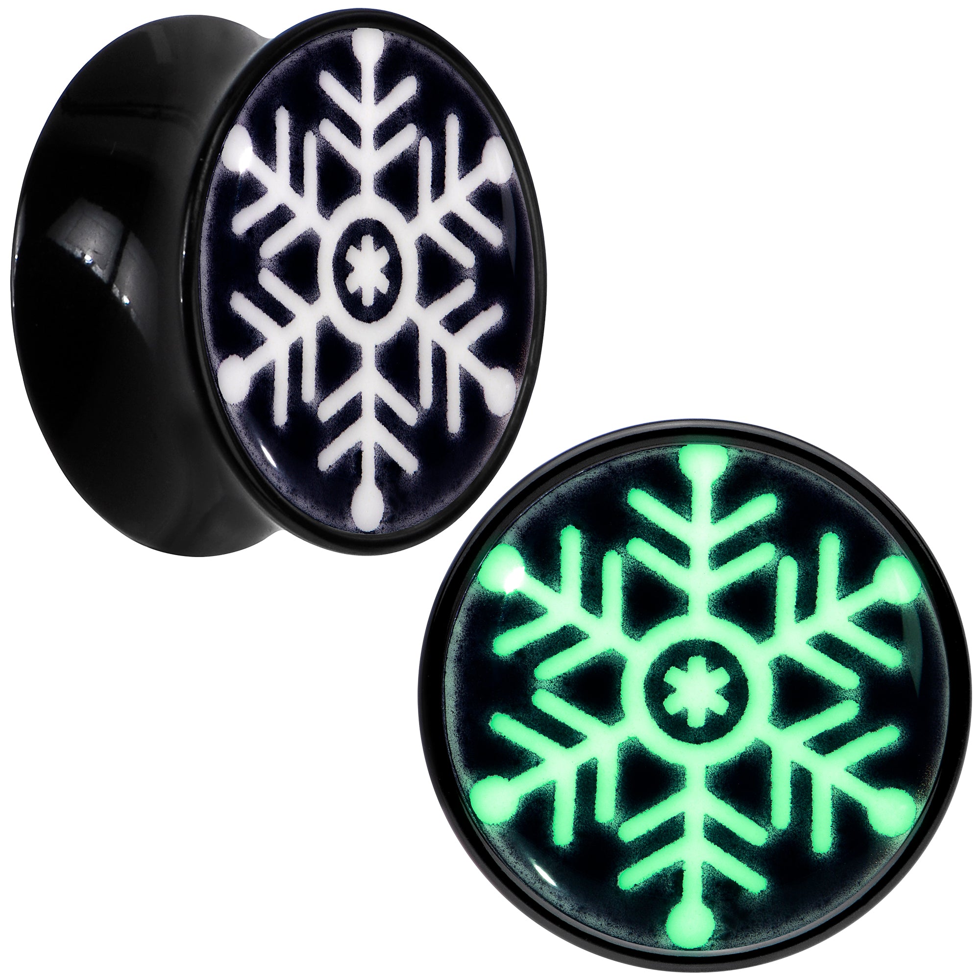 Glow in the Dark Holiday Snowflake Black Acrylic Saddle Plug Set by Onyx O