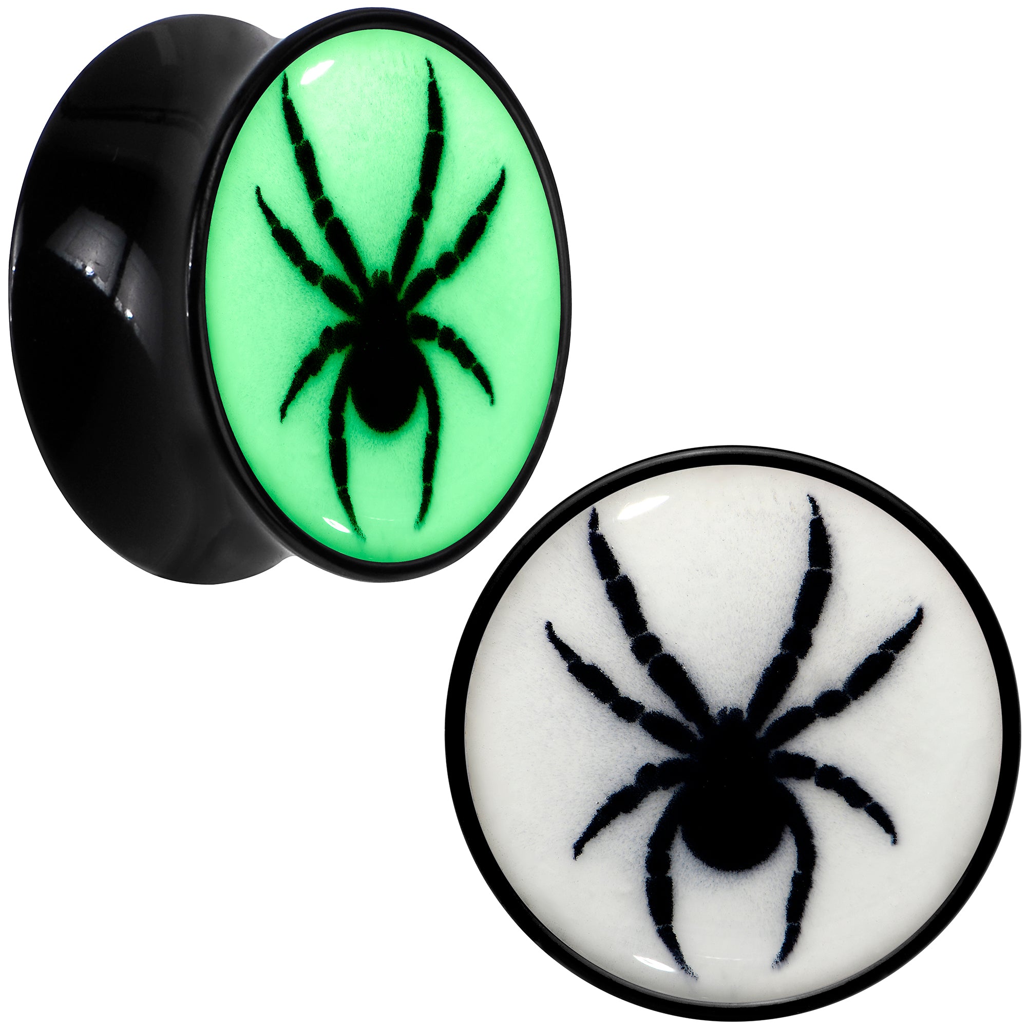 Black Acrylic Widow Spider Glow in the Dark Double Flare Plug Set by Onyx O