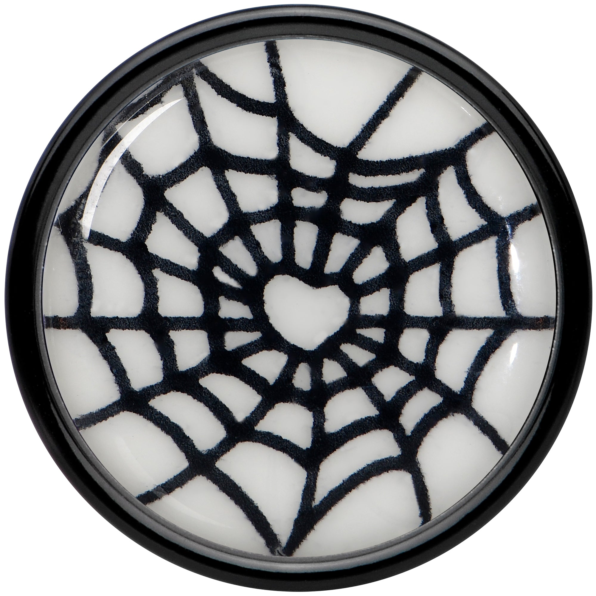 Black Acrylic Heart Spider Web Glow in the Dark Double Flare Plug Set by Onyx O