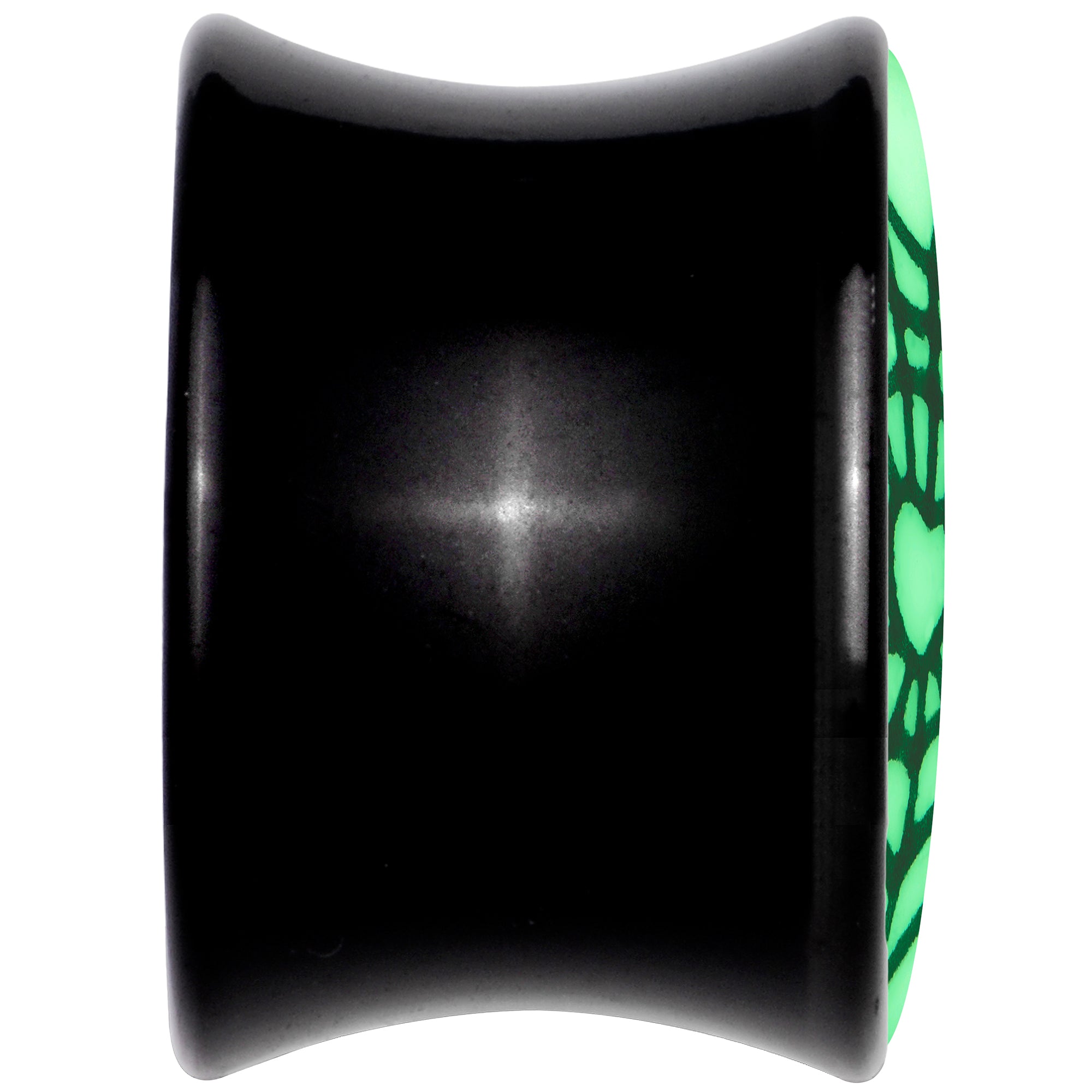 Black Acrylic Heart Spider Web Glow in the Dark Double Flare Plug Set by Onyx O