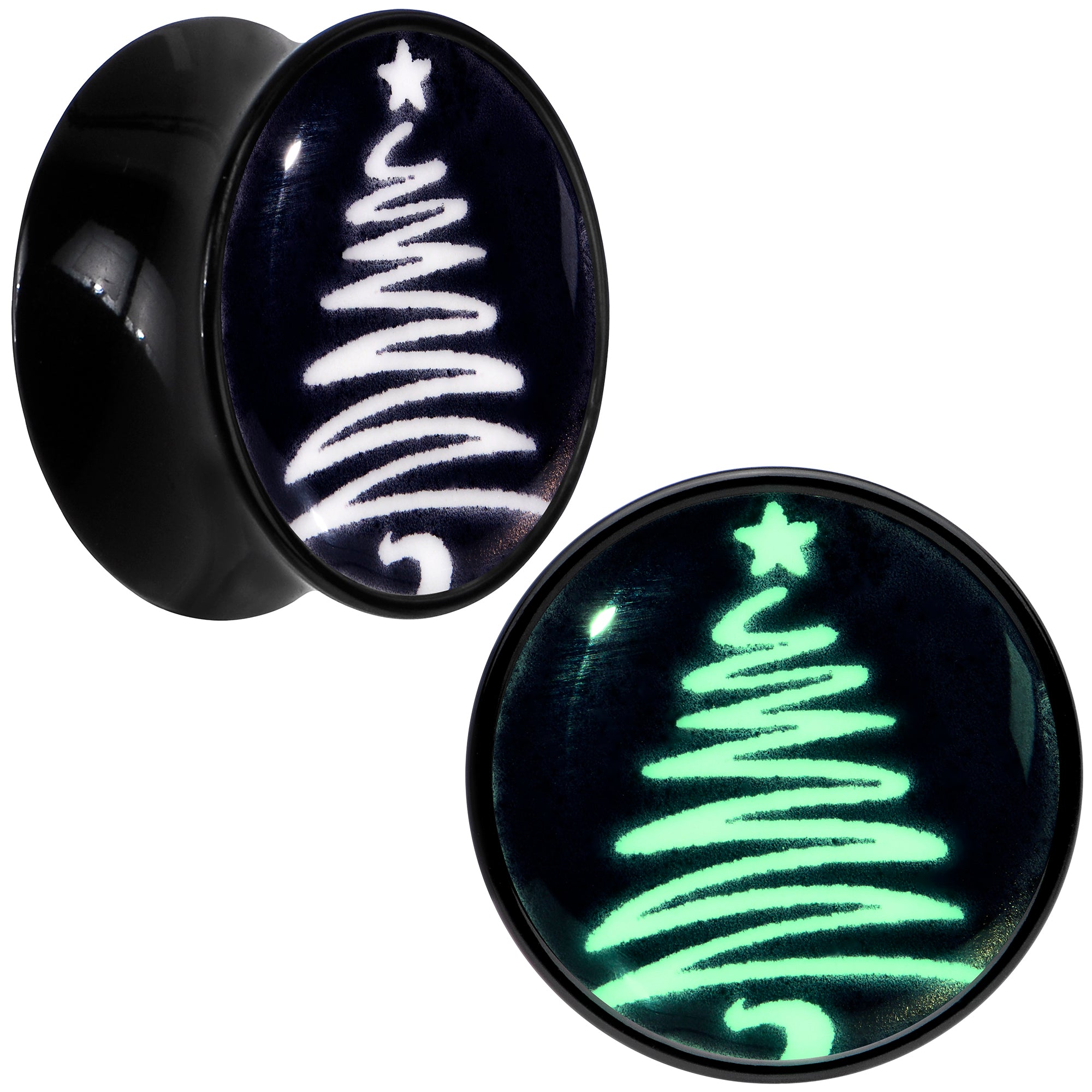Glow in the Dark Holiday Christmas Tree Acrylic Saddle Plug Set by Onyx O