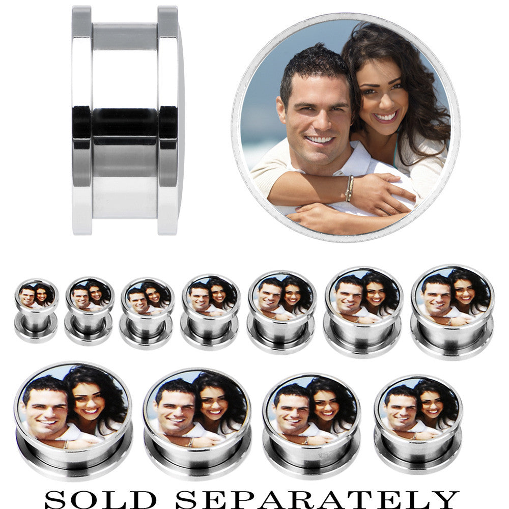 Stainless Steel Custom Photo Screw Fit Plug - buy 2 for a pair