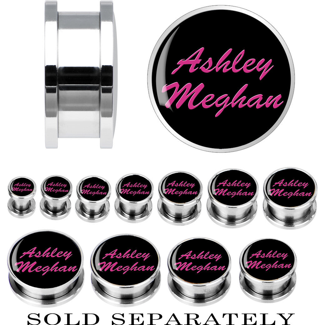 Custom No.2 Black Pink Steel Screw Fit Personalized Plug - buy 2 for a pair