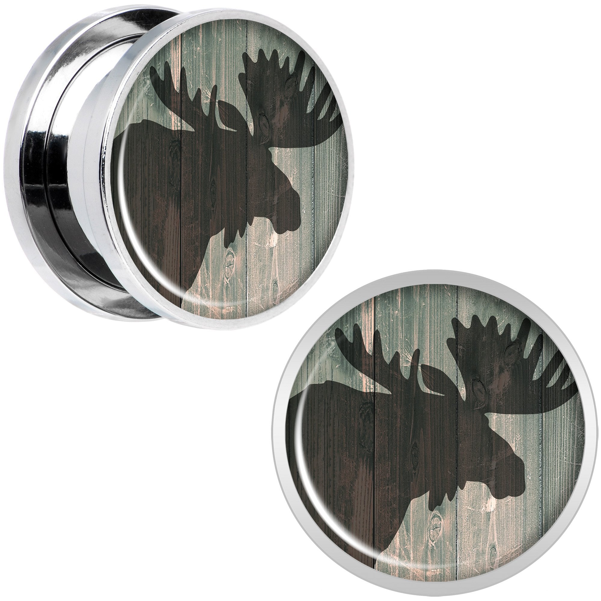Holiday Rustic Wood Moose Screw Fit Plug Set Sizes 5mm to 20mm