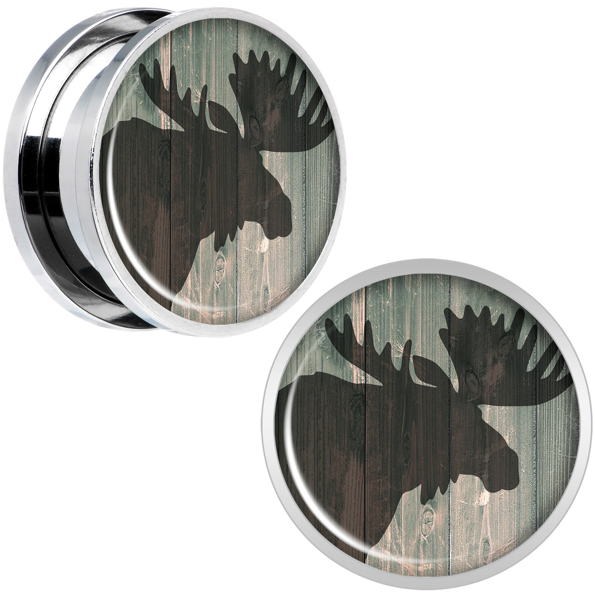 Holiday Rustic Wood Moose Screw Fit Plug Set Sizes 5mm to 20mm