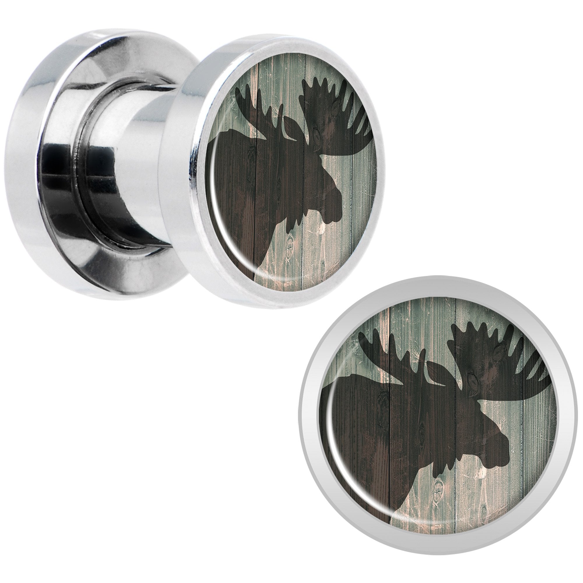 Holiday Rustic Wood Moose Screw Fit Plug Set Sizes 5mm to 20mm