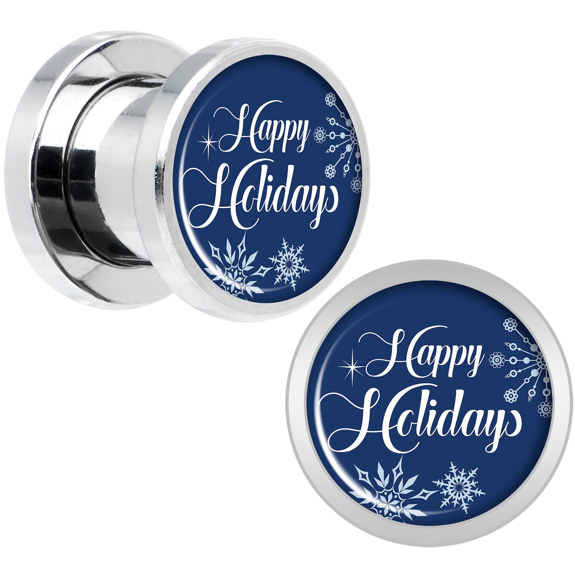 Happy Holidays Snowflake Screw Fit Plug Set Sizes 6mm to 20mm