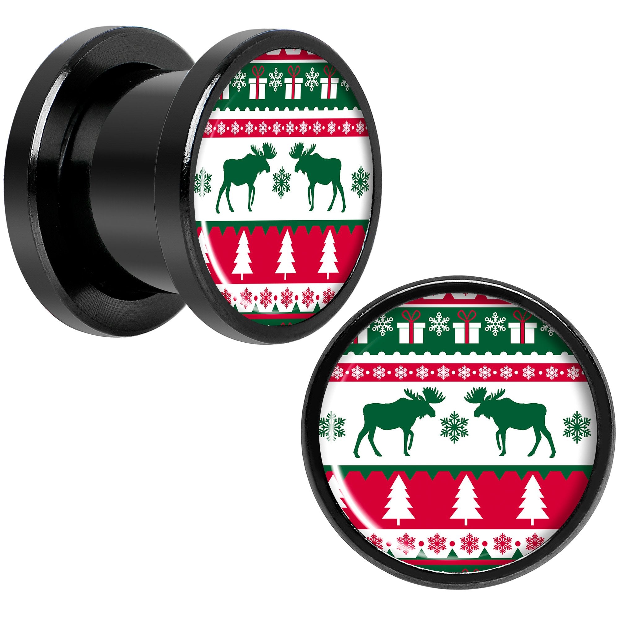 Ugly Christmas Sweater Black Screw Fit Plug Set Sizes 6mm to 20mm