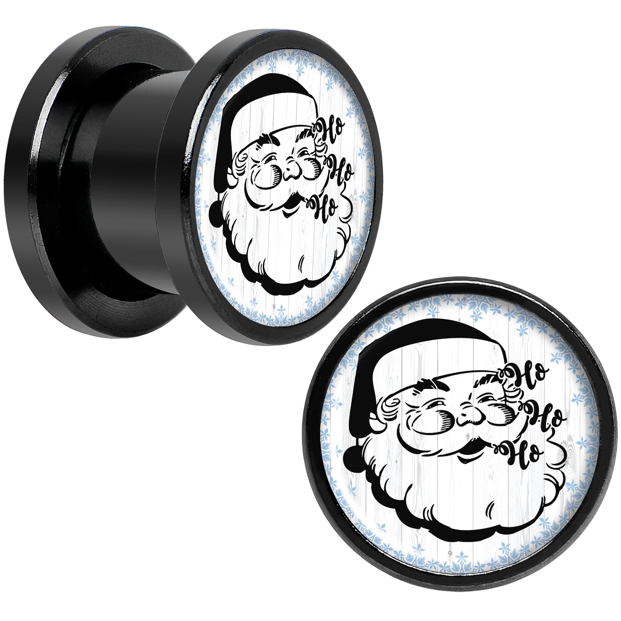 Christmas Retro Santa Ho Ho Ho Black Screw Fit Plug Set Sizes 5mm to 20mm