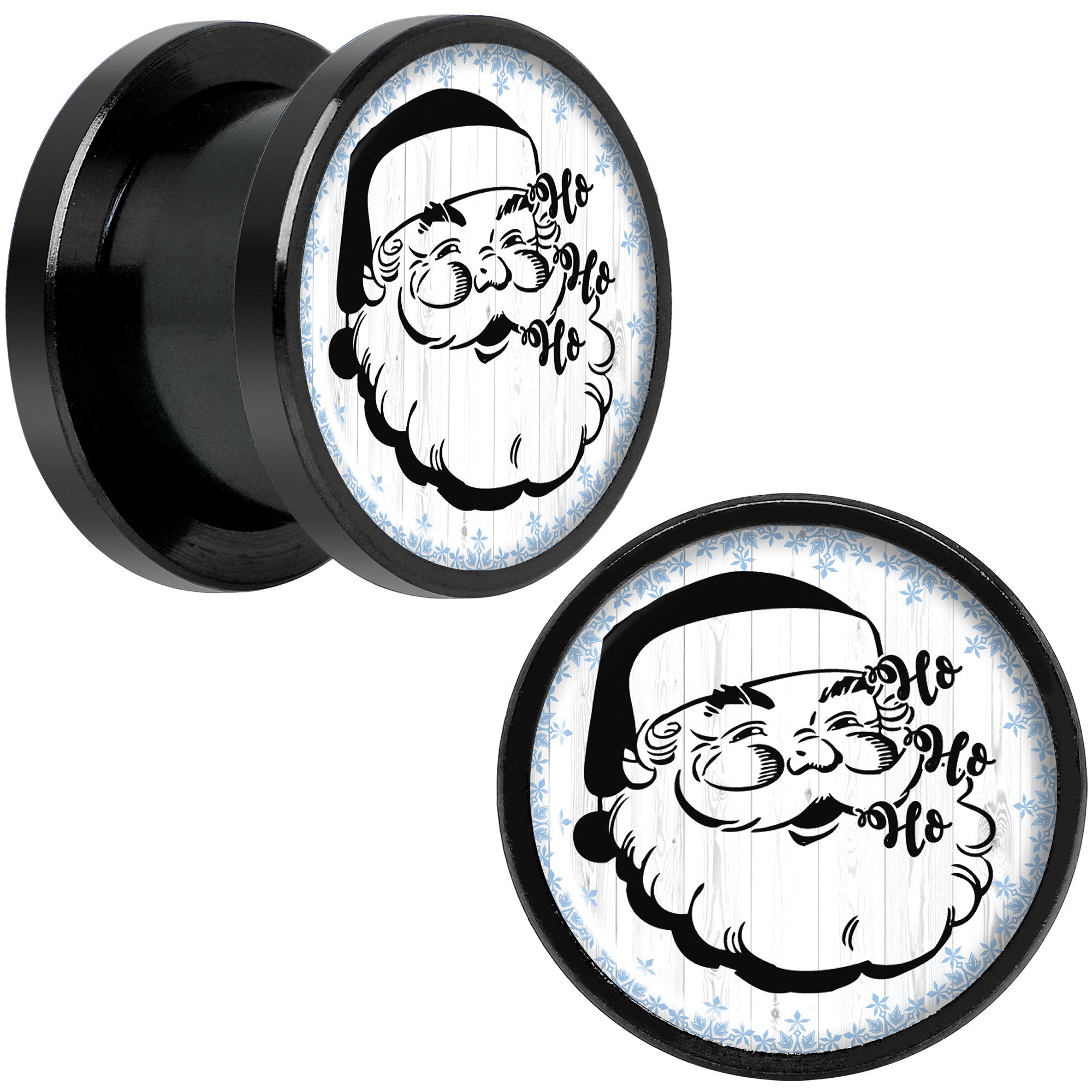 Christmas Retro Santa Ho Ho Ho Black Screw Fit Plug Set Sizes 5mm to 20mm